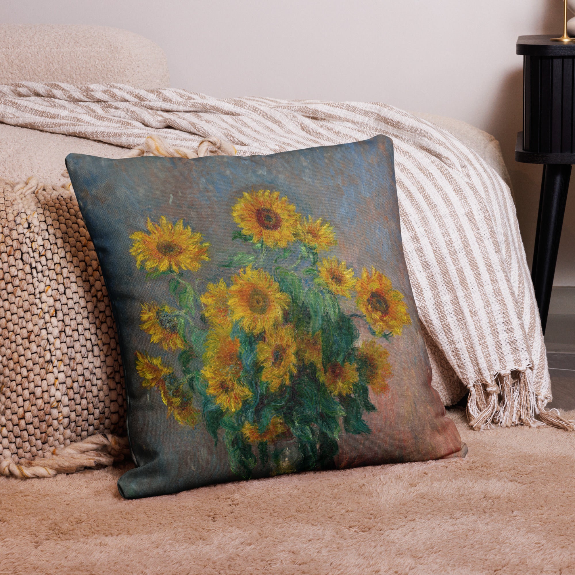 Claude Monet 'Bouquet of Sunflowers' Famous Painting Premium Pillow | Premium Art Cushion