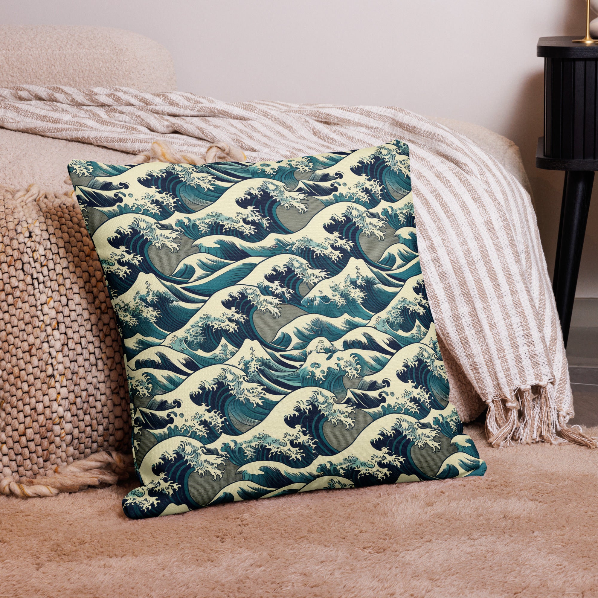Hokusai 'The Great Wave off Kanagawa' Famous Painting Premium Pillow | Premium Art Cushion