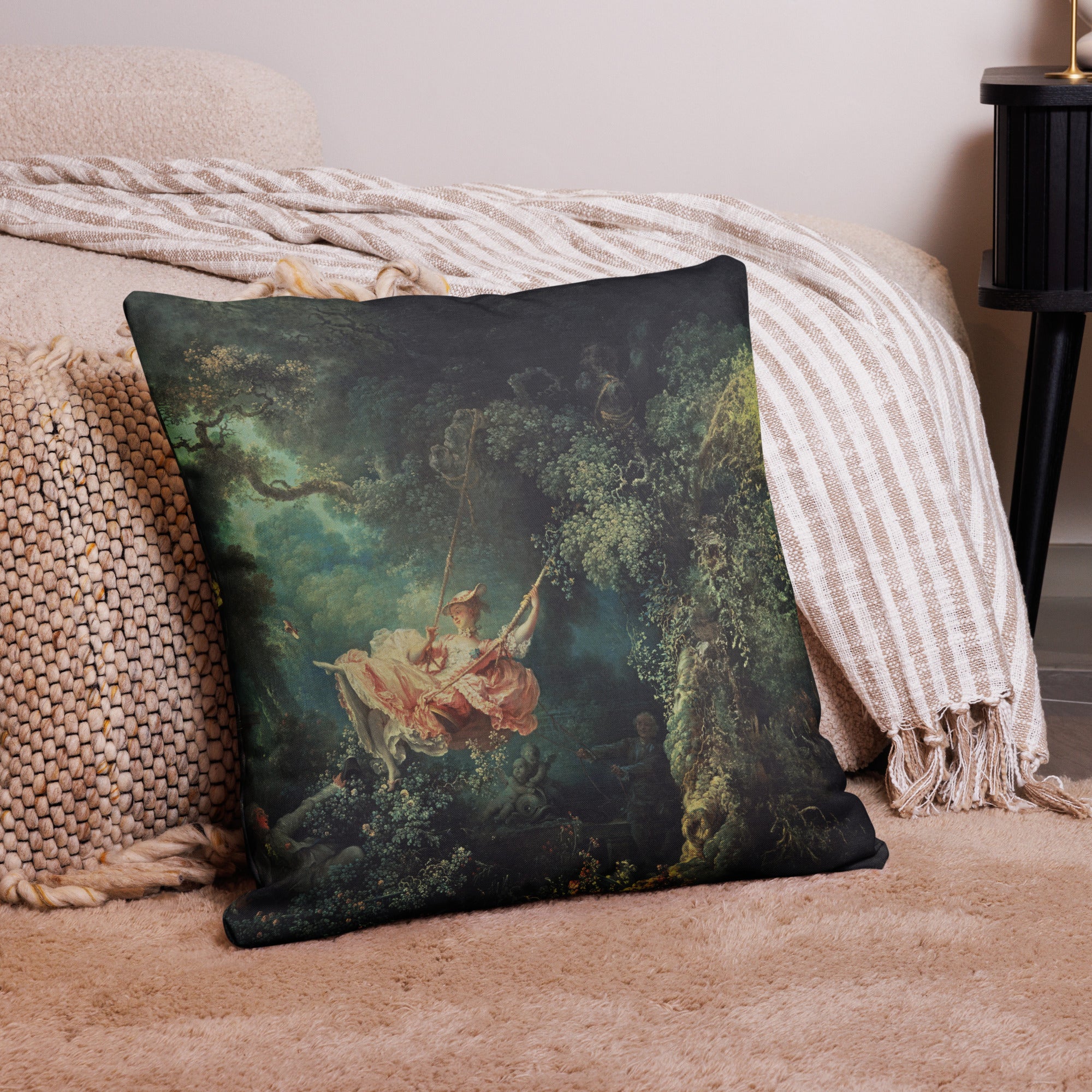 Jean-Honoré Fragonard 'The Swing' Famous Painting Premium Pillow | Premium Art Cushion