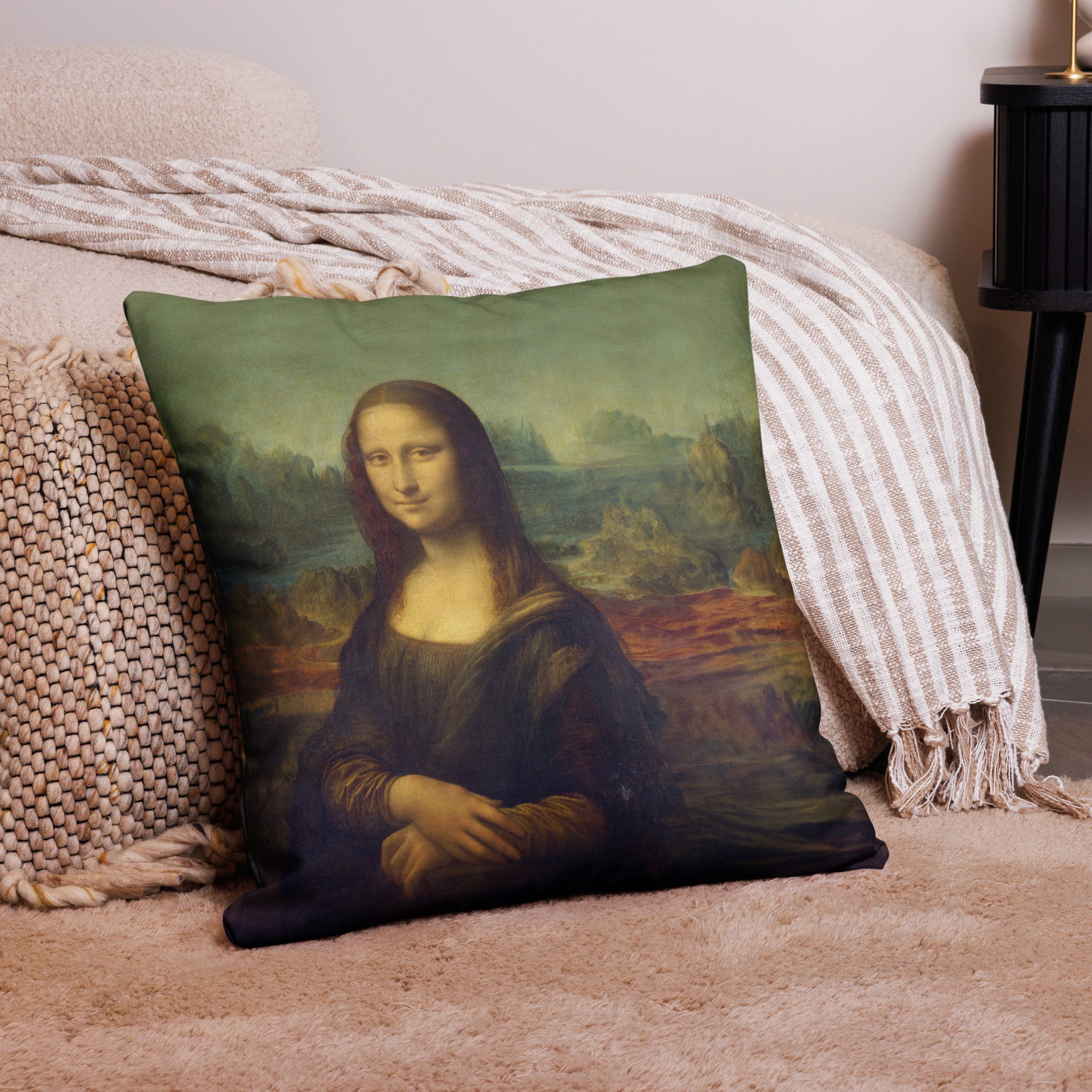 Leonardo da Vinci 'Mona Lisa' Berühmtes Gemälde Premium Kissen | Premium Kunstkissen
