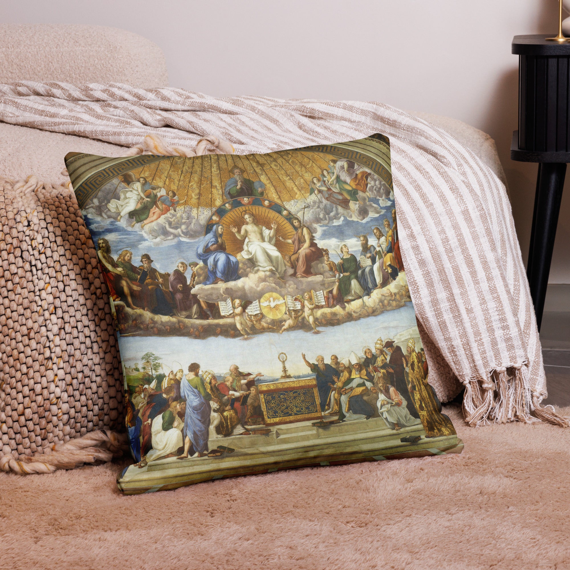 Raphael 'Disputation des Heiligen Abendmahls' Berühmtes Gemälde Premium Kissen | Premium Kunstkissen