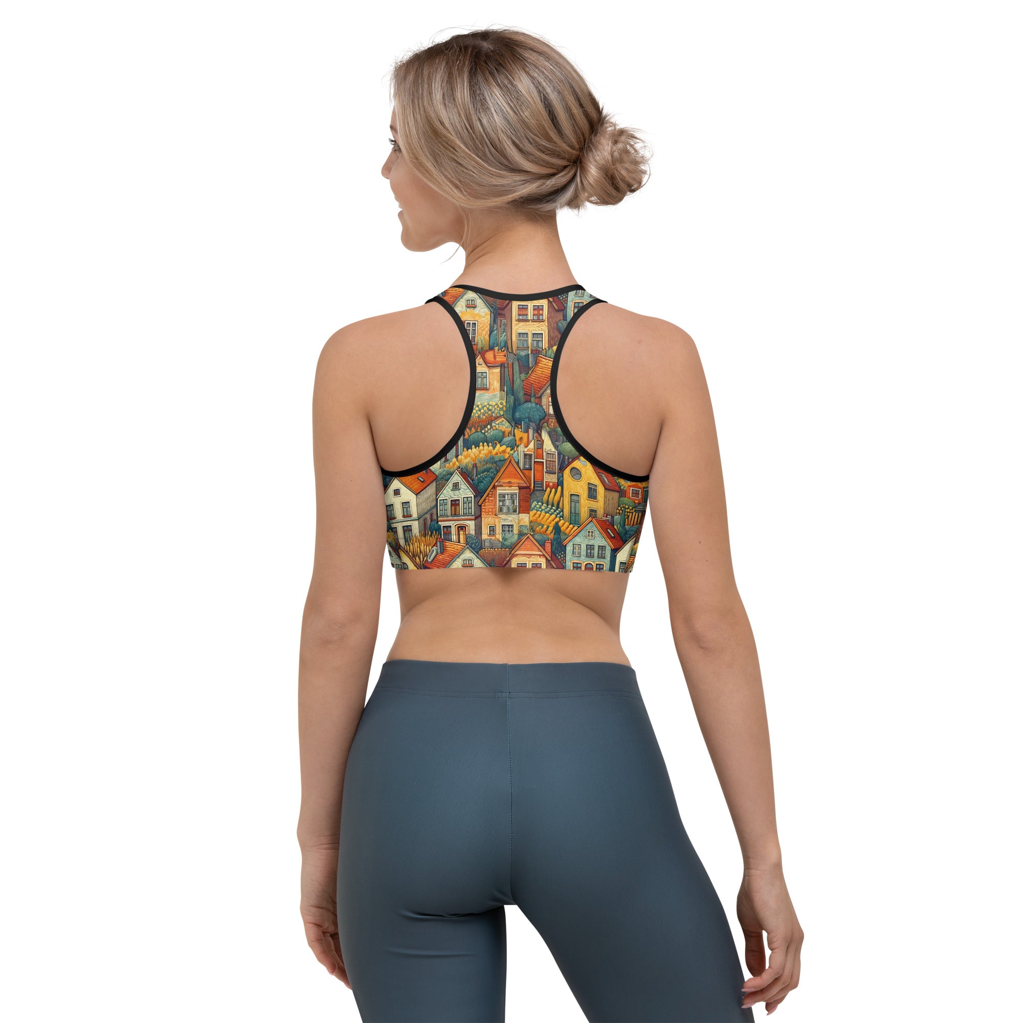 Vincent van Gogh 'Houses at Auvers' Famous Painting Sports Bra | Premium Art Sports Bra