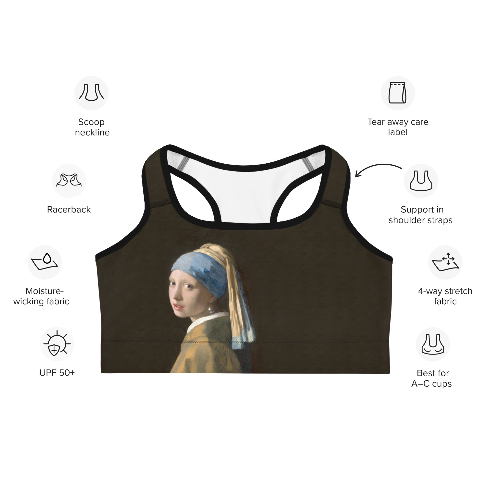 Johannes Vermeer 'Girl with a Pearl Earring' Sports Bra | Premium Art Sports Bra