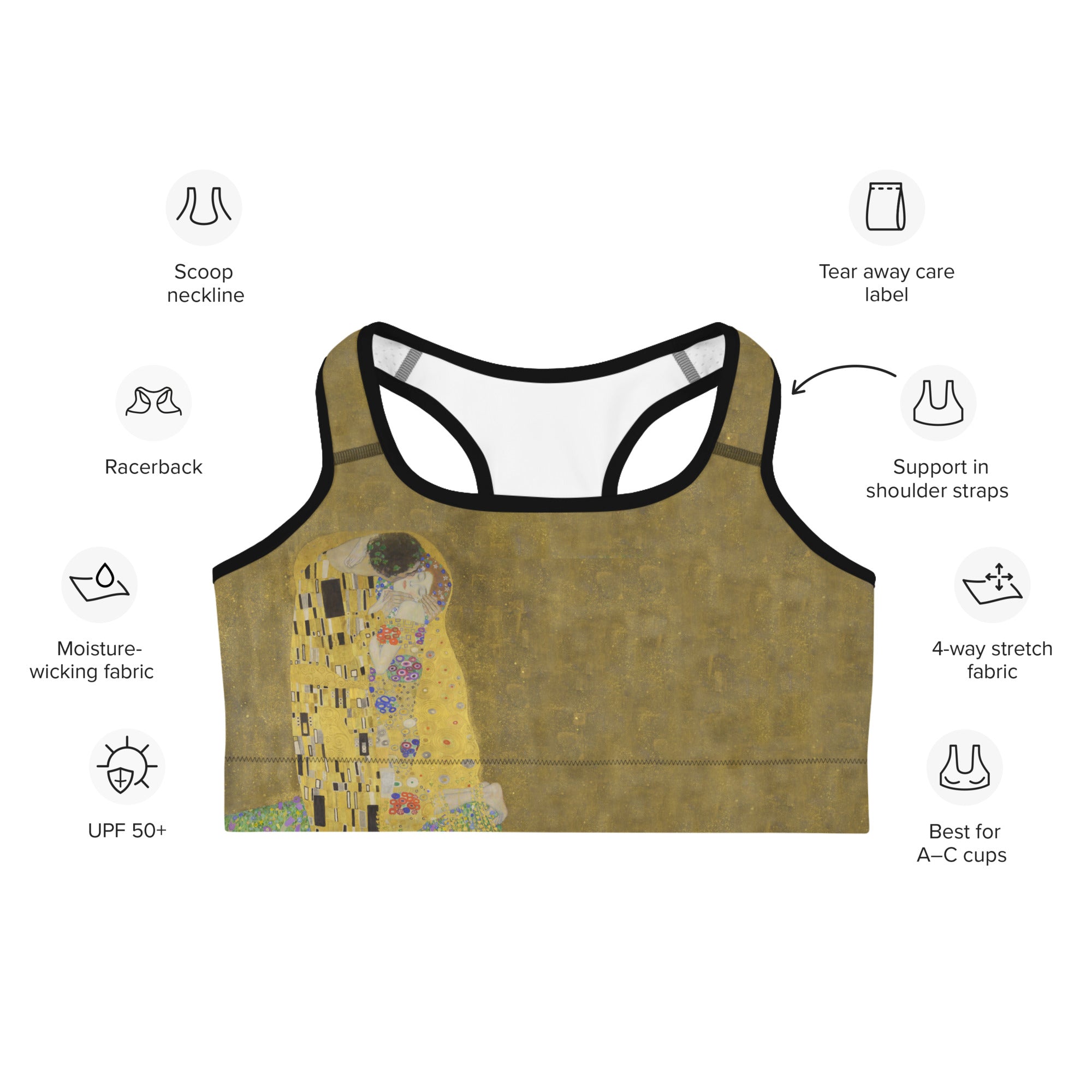 Gustav Klimt 'The Kiss' Sports Bra | Premium Art Sports Bra