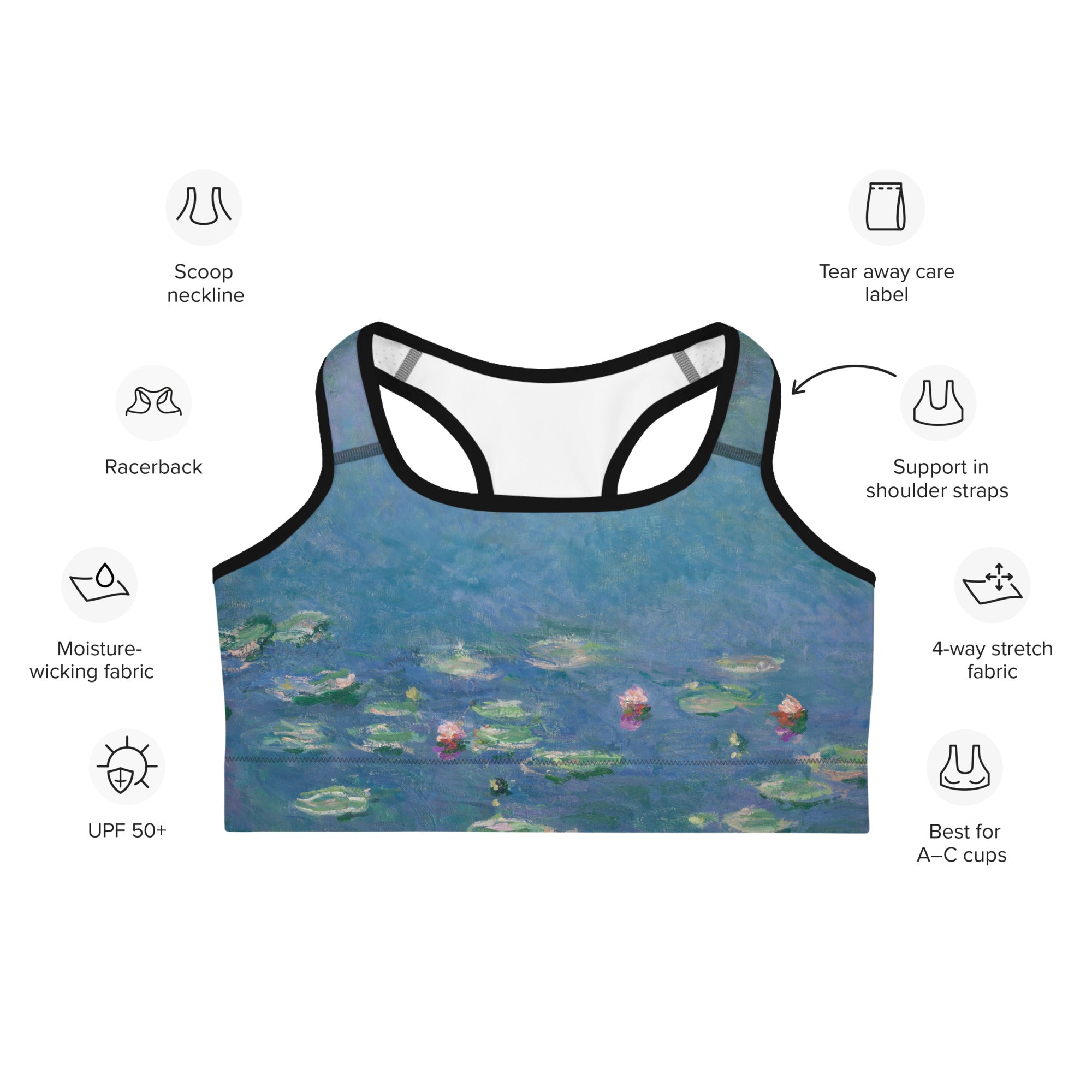 Claude Monet 'Water Lilies' Sports Bra | Premium Art Sports Bra