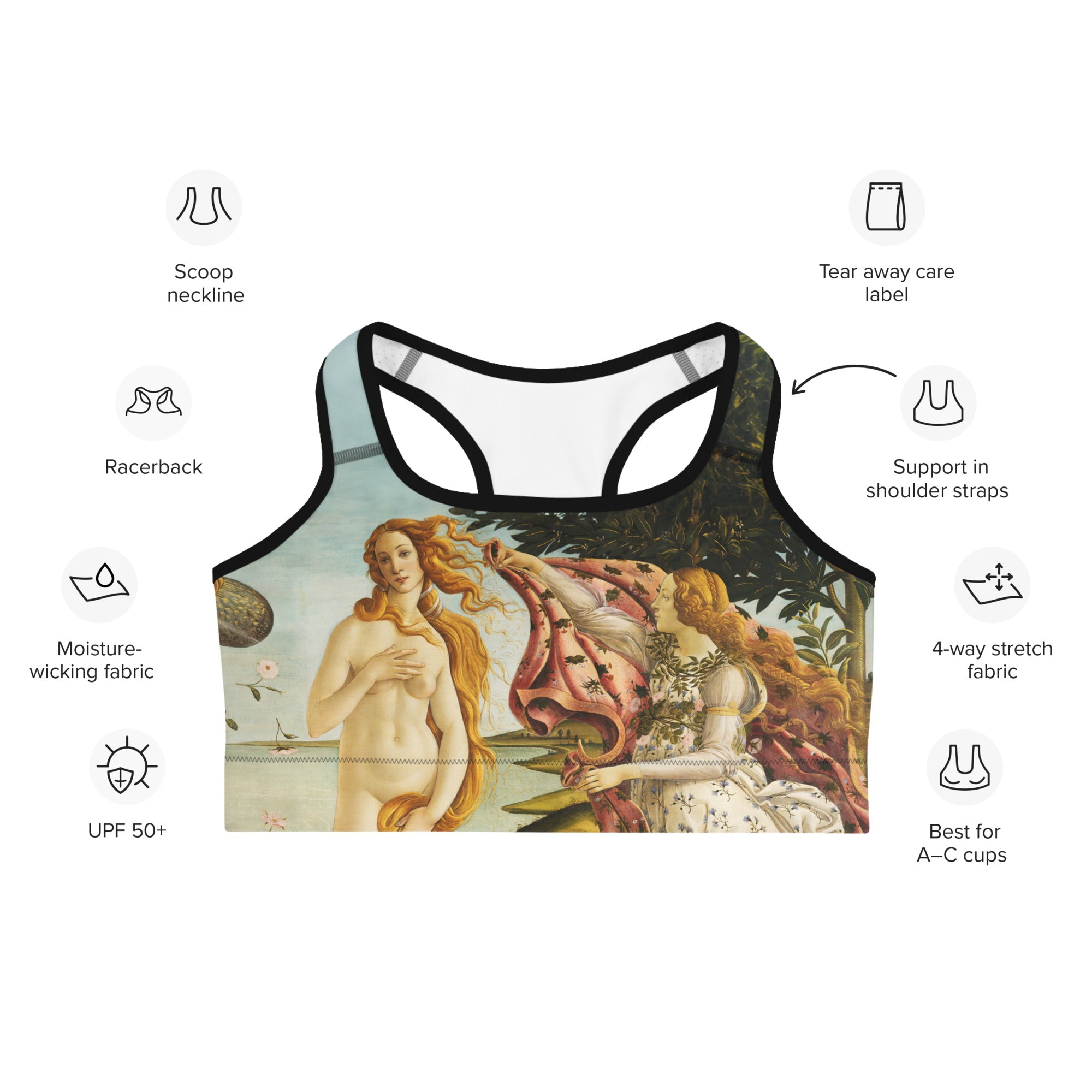 Sandro Botticelli 'The Birth of Venus' Famous Painting Sports Bra | Premium Art Sports Bra
