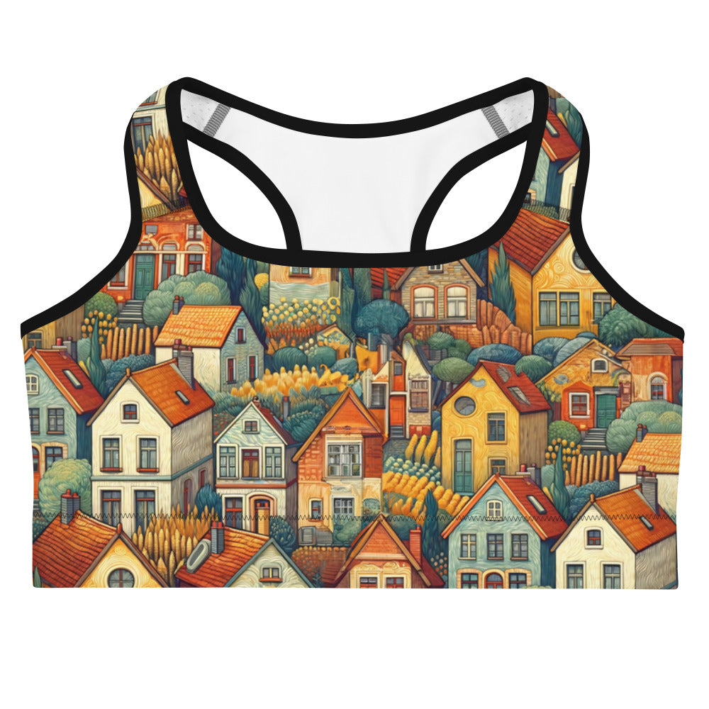 Vincent van Gogh 'Houses at Auvers' Famous Painting Sports Bra | Premium Art Sports Bra