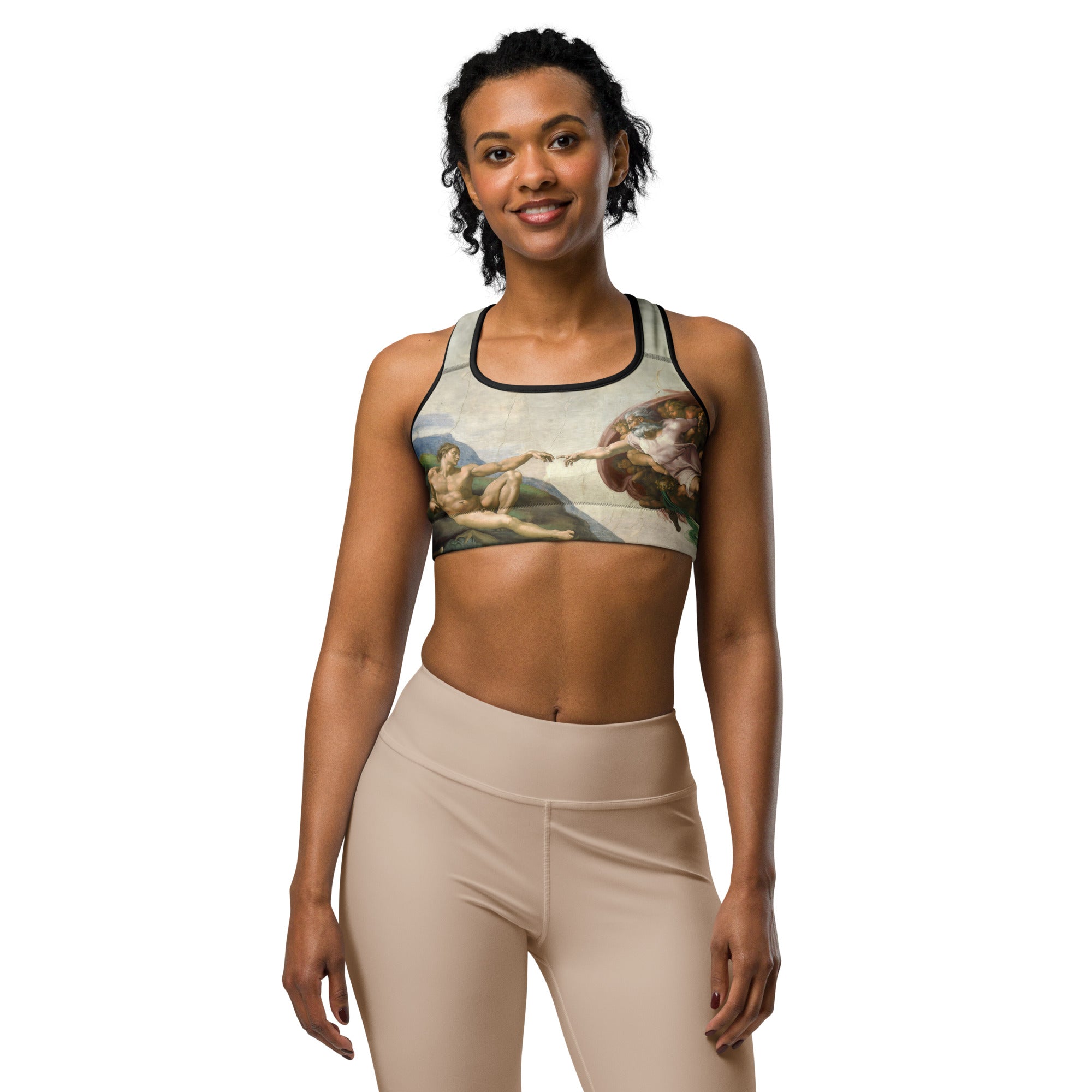 Michelangelo 'The Creation of Adam' Famous Painting Sports Bra | Premium Art Sports Bra