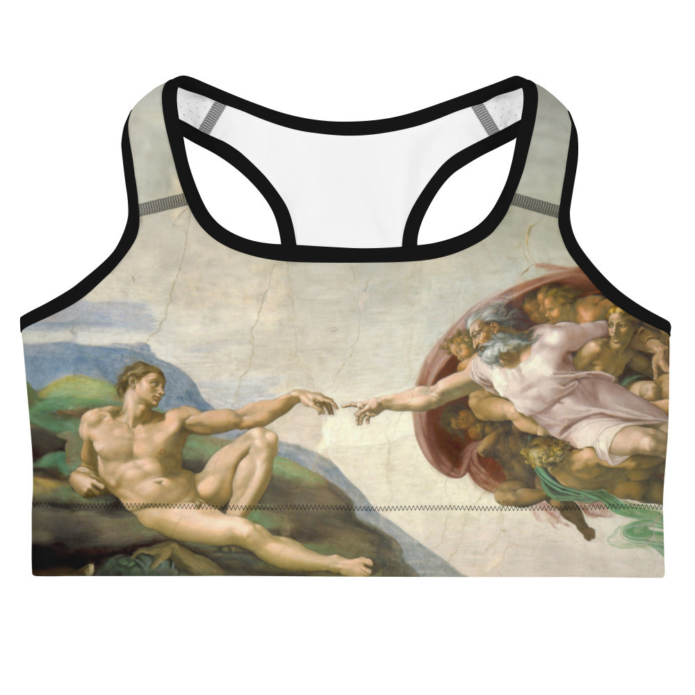 Michelangelo 'The Creation of Adam' Famous Painting Sports Bra | Premium Art Sports Bra