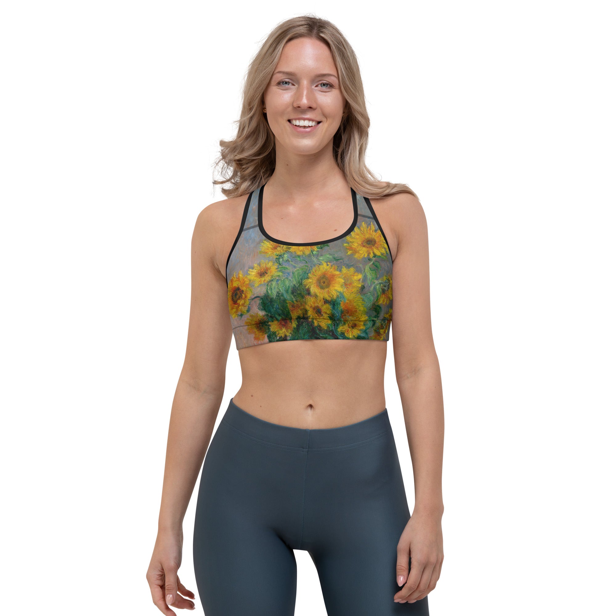 Claude Monet 'Bouquet of Sunflowers' Famous Painting Sports Bra | Premium Art Sports Bra