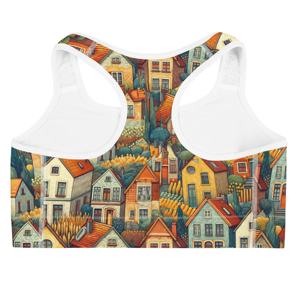 Vincent van Gogh 'Houses at Auvers' Famous Painting Sports Bra | Premium Art Sports Bra