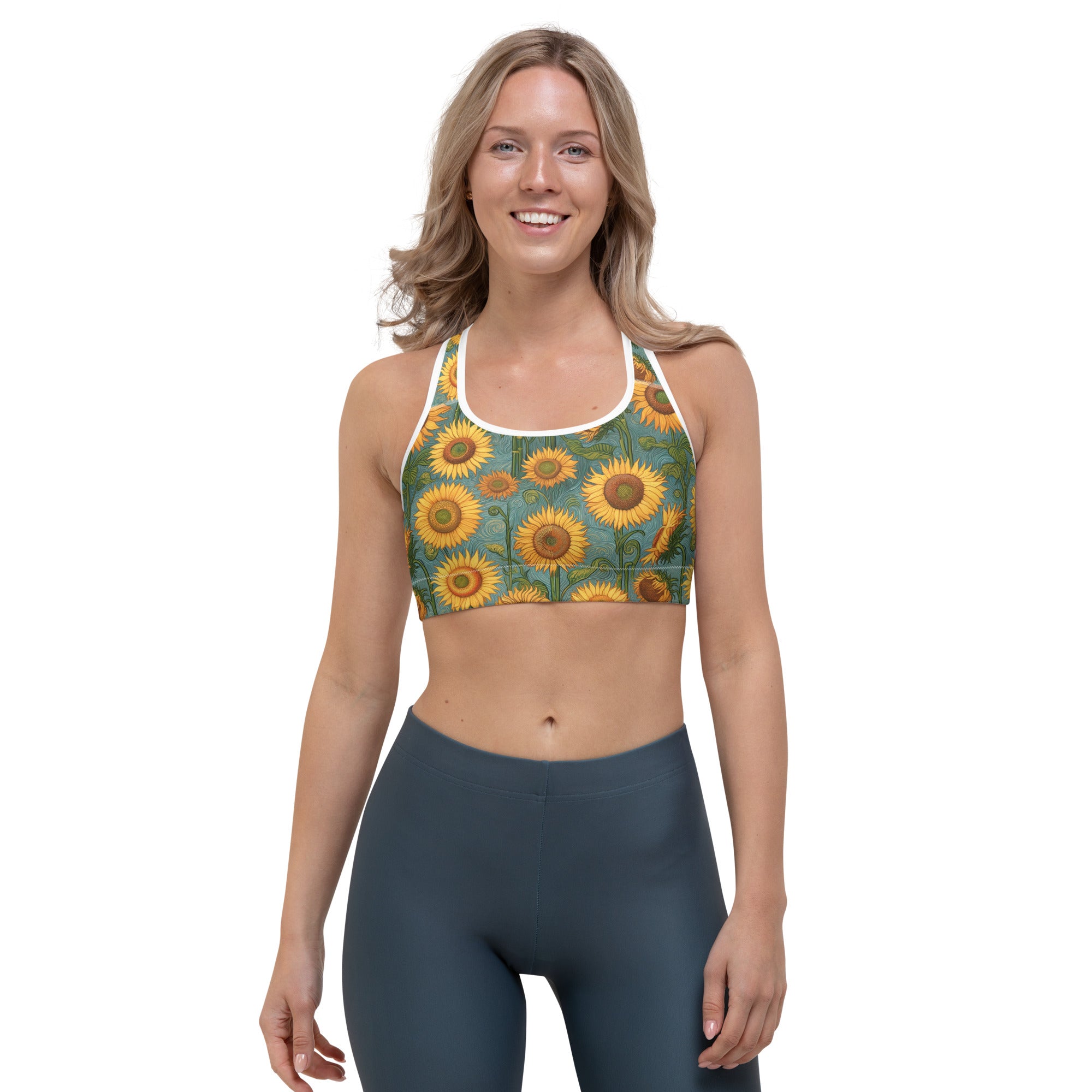 Vincent van Gogh 'Sunflowers' Famous Painting Sports Bra | Premium Art Sports Bra