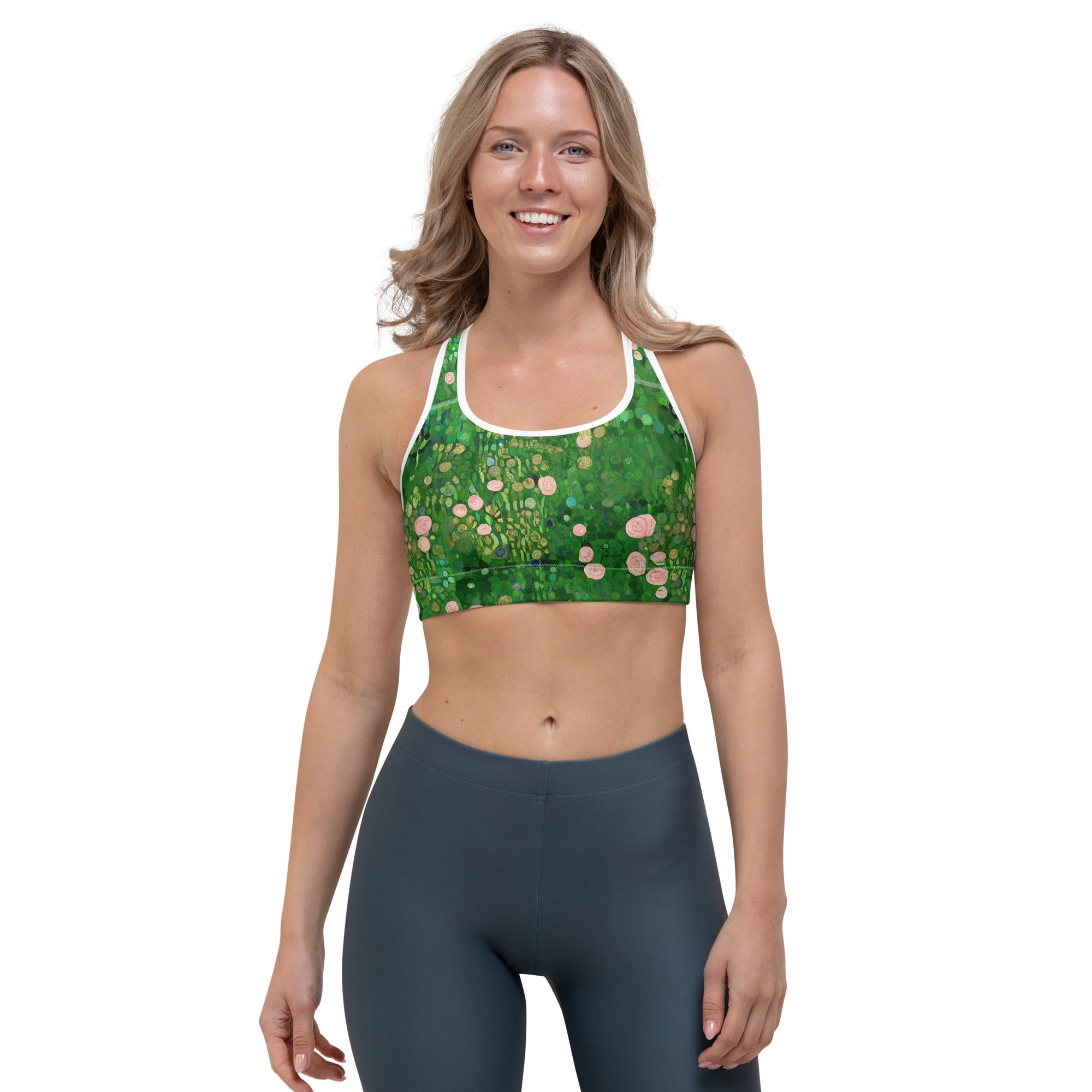 Gustav Klimt 'Rosebushes under the Trees' Famous Painting Sports Bra | Premium Art Sports Bra