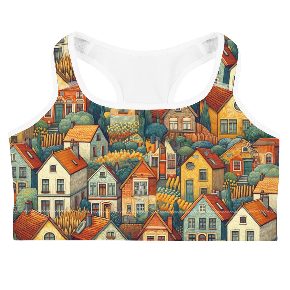 Vincent van Gogh 'Houses at Auvers' Famous Painting Sports Bra | Premium Art Sports Bra