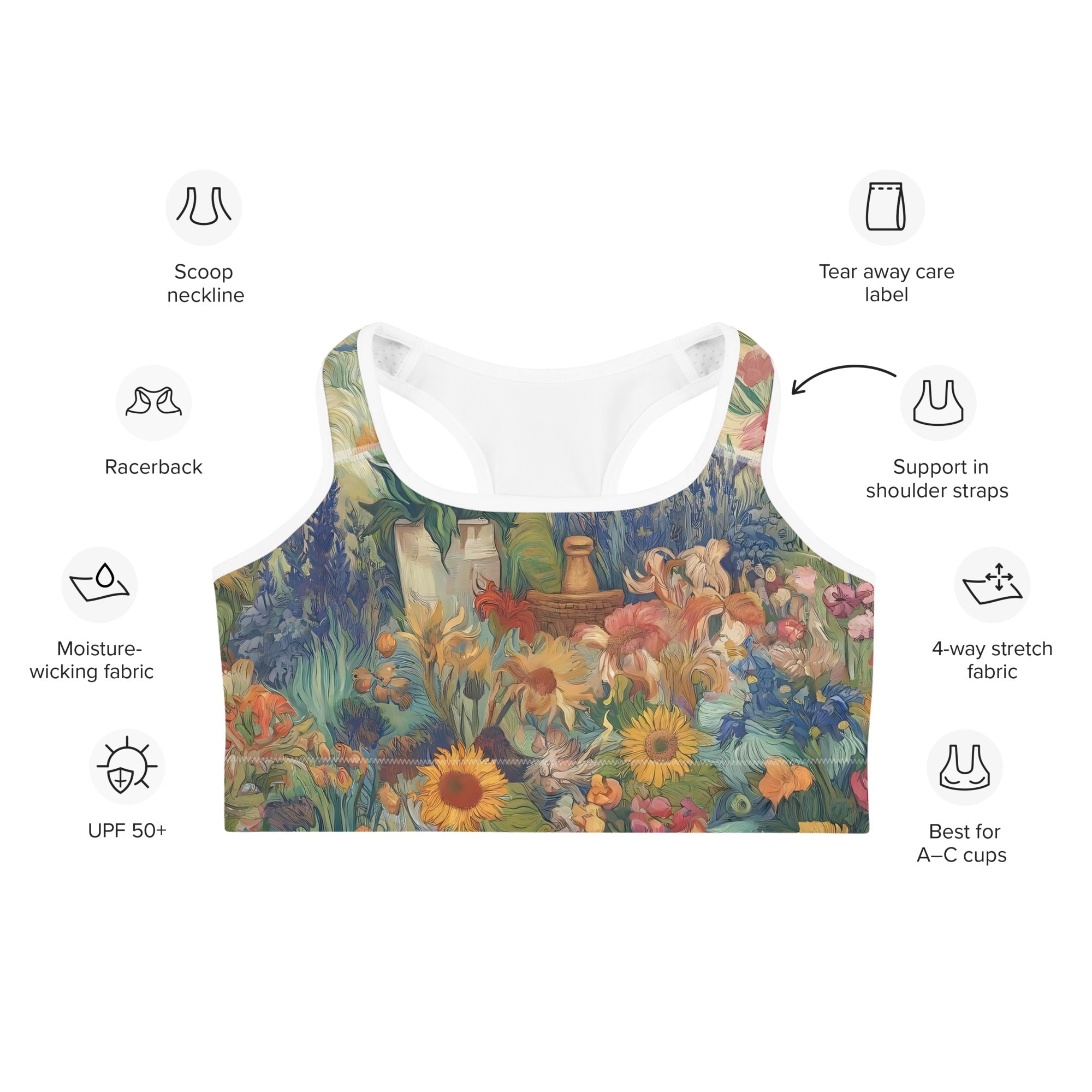 Vincent van Gogh 'Garden at Arles' Famous Painting Sports Bra | Premium Art Sports Bra