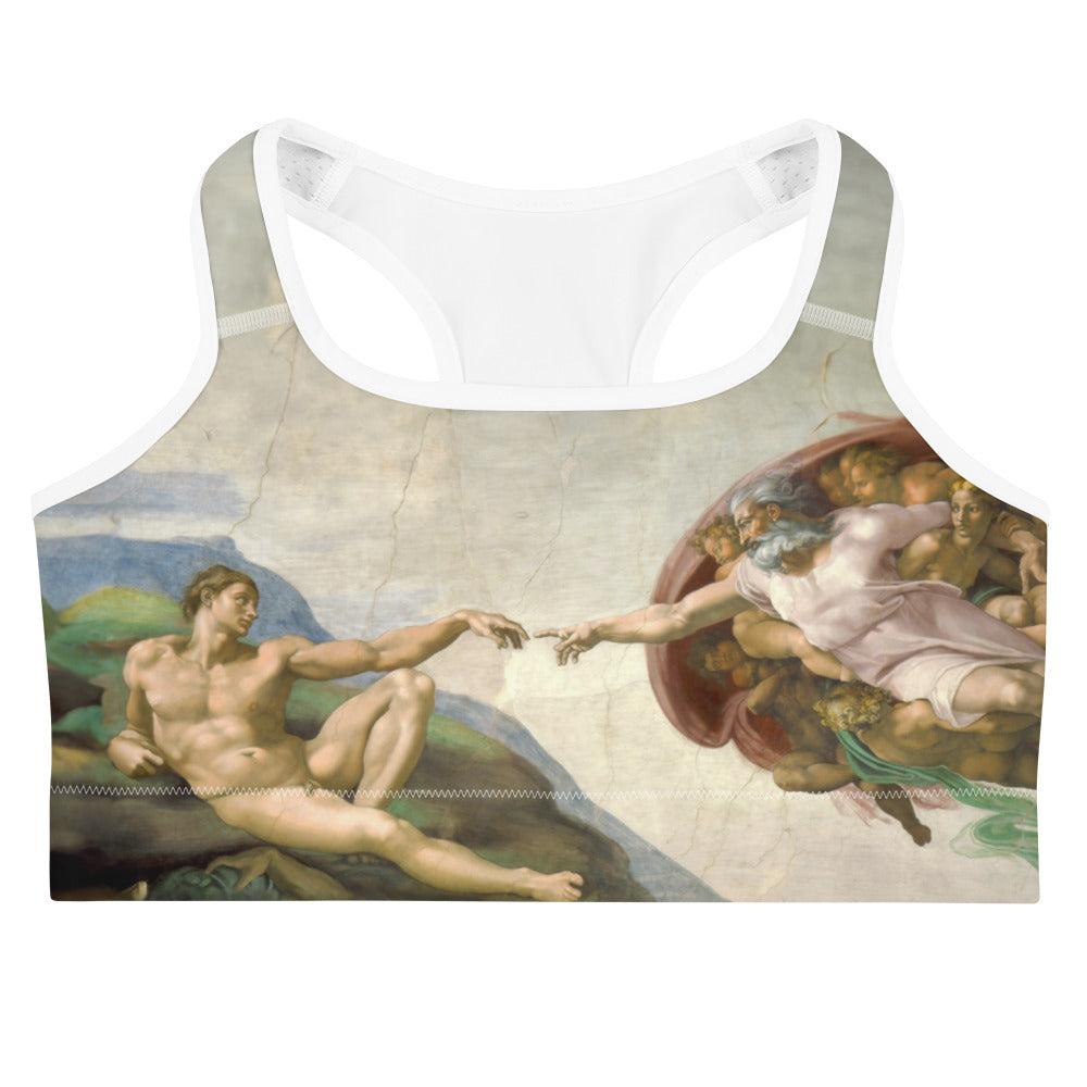 Michelangelo 'The Creation of Adam' Famous Painting Sports Bra | Premium Art Sports Bra
