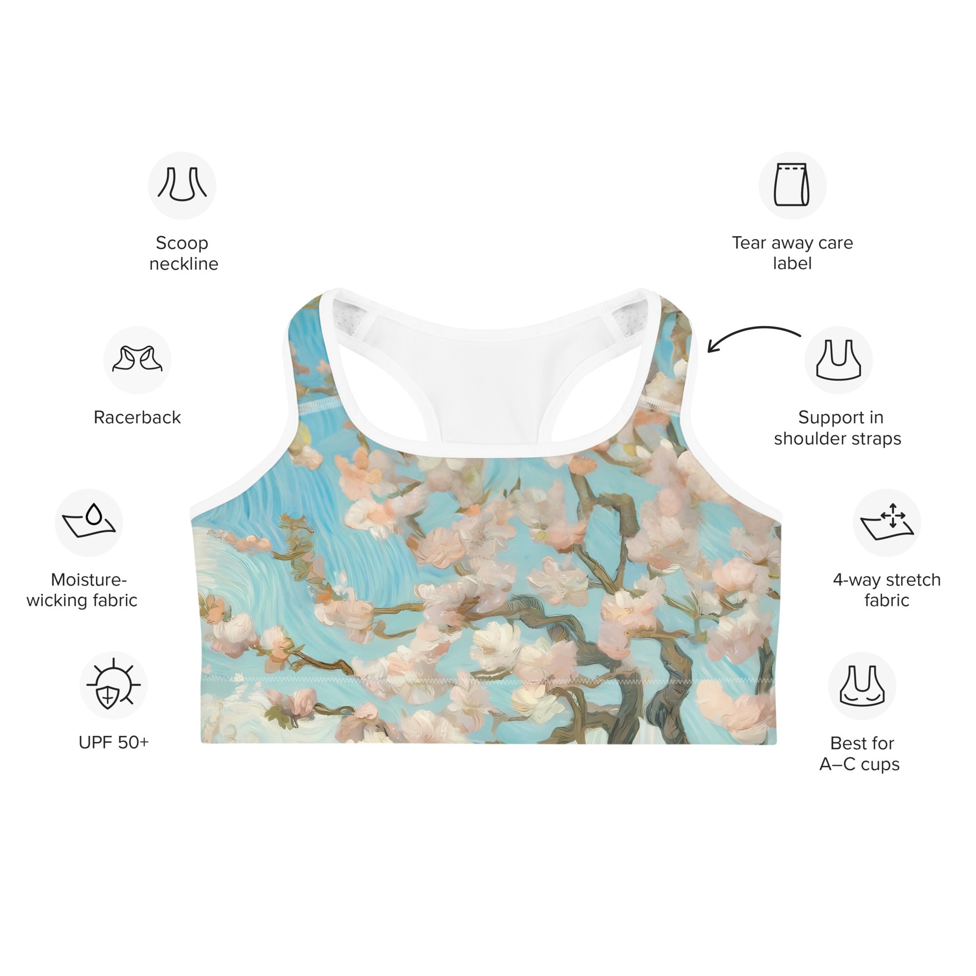 Vincent van Gogh 'Orchard in Blossom' Famous Painting Sports Bra | Premium Art Sports Bra