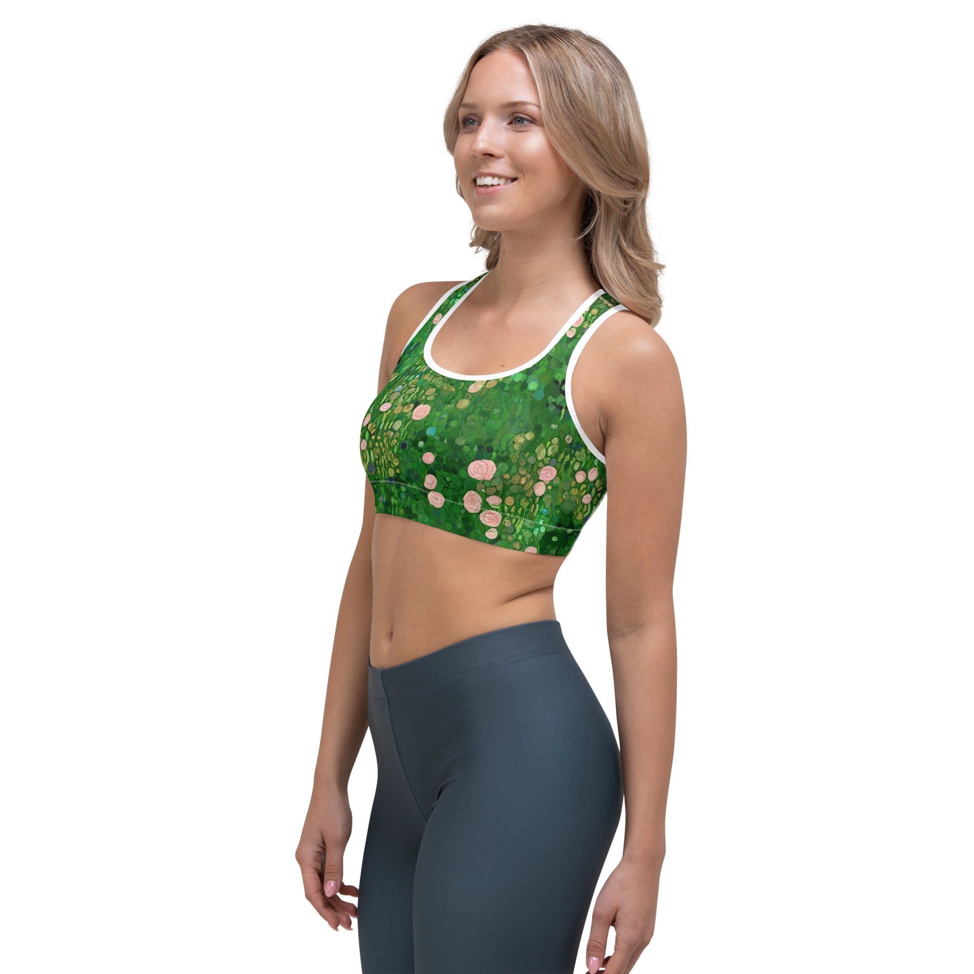 Gustav Klimt 'Rosebushes under the Trees' Famous Painting Sports Bra | Premium Art Sports Bra