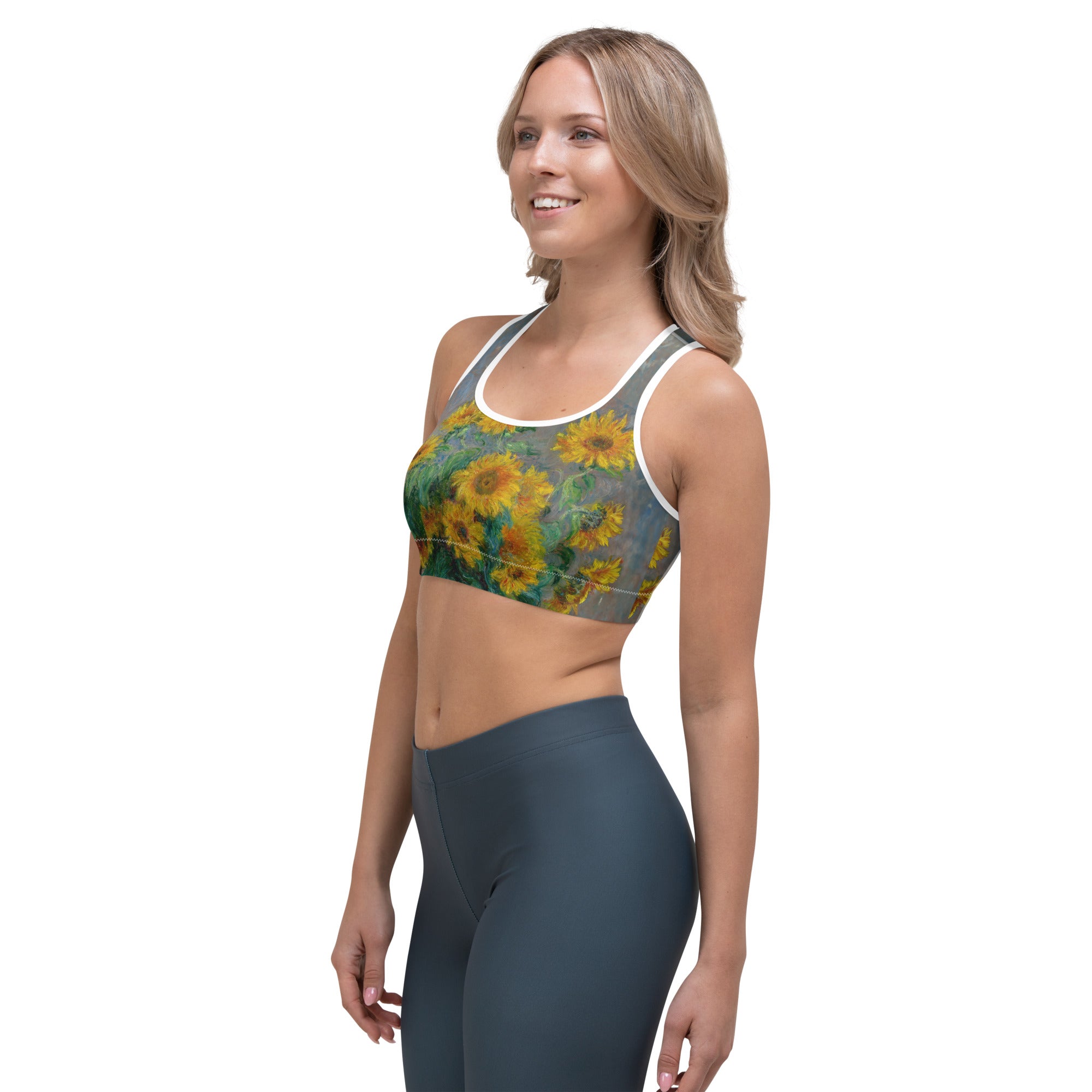 Claude Monet 'Bouquet of Sunflowers' Famous Painting Sports Bra | Premium Art Sports Bra