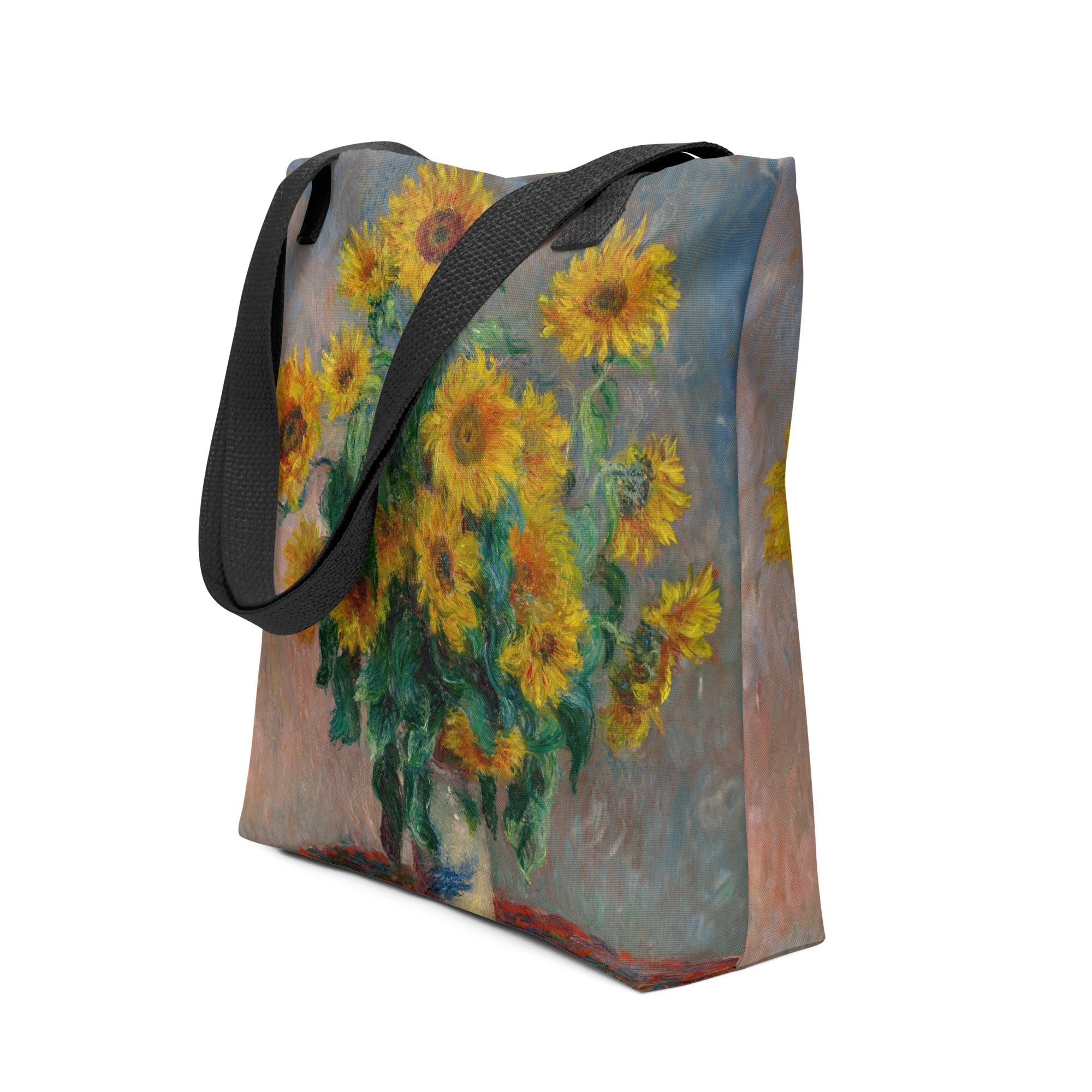 Claude Monet - Einkaufstasche mit berühmtem Gemälde „Sonnenblumenstrauß“ | Kunst-Einkaufstasche mit Allover-Print 