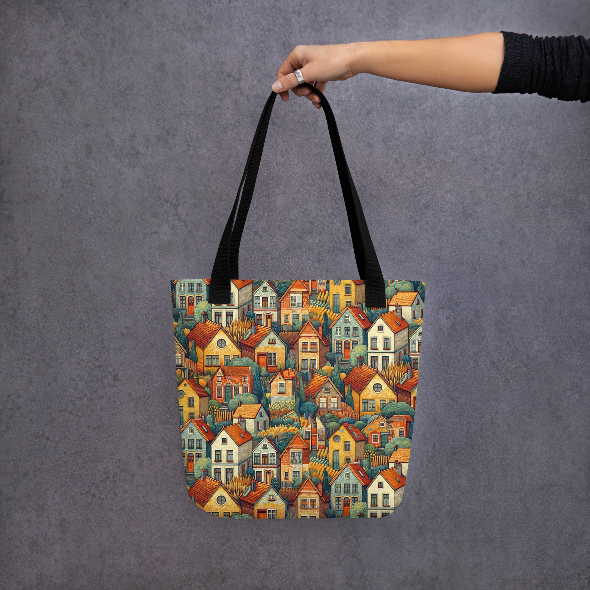 Vincent van Gogh 'Houses at Auvers' Famous Painting Totebag | Allover Print Art Tote Bag