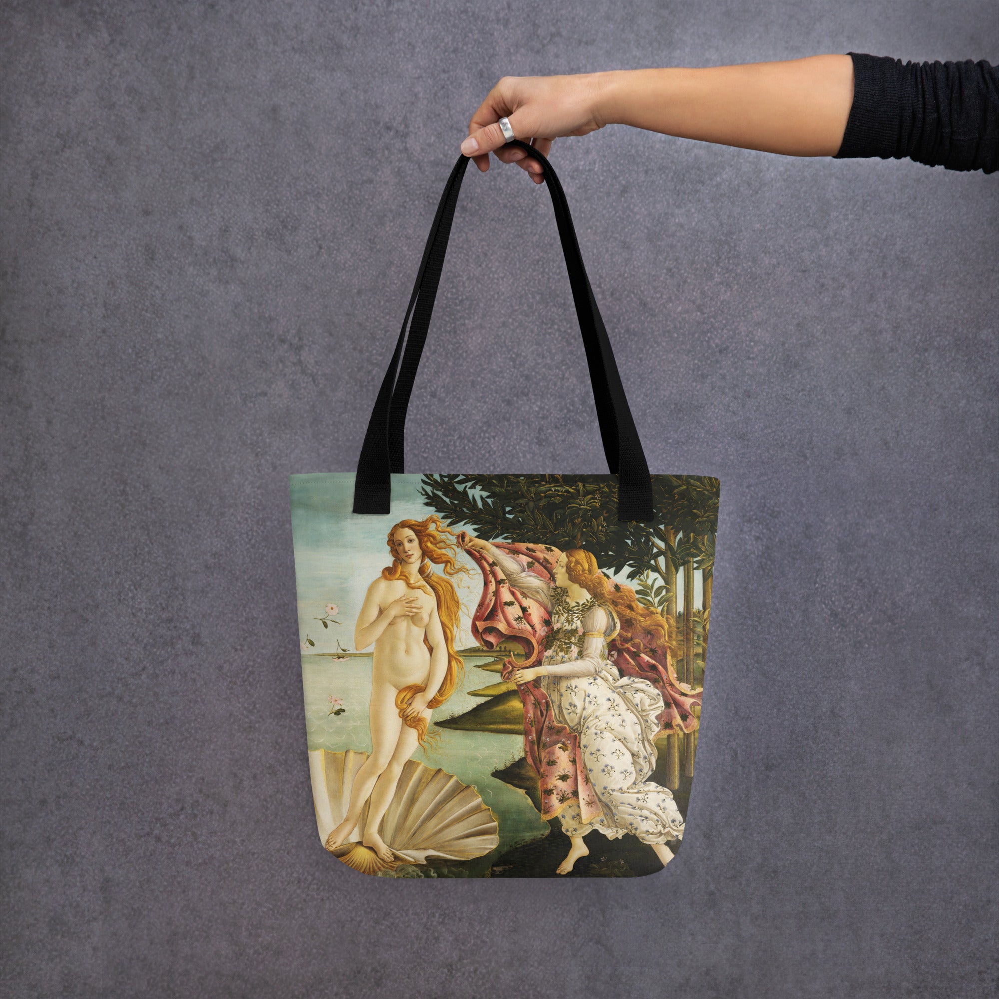 Sandro Botticelli – Tragetasche mit berühmtem Gemälde „Die Geburt der Venus“ | Tragetasche mit Allover-Print