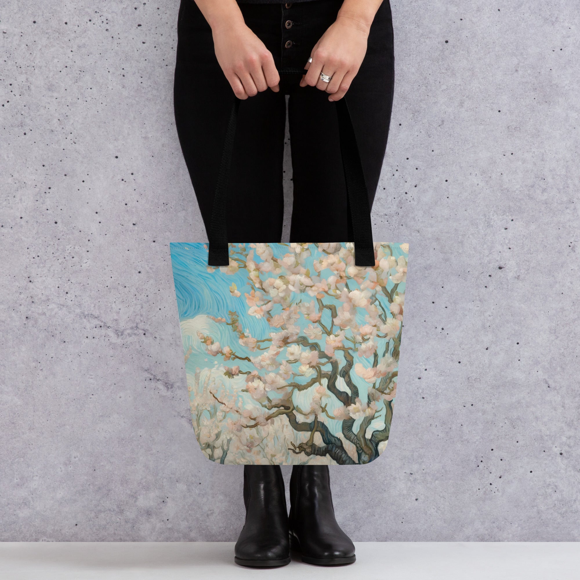 Einkaufstasche „Obstgarten in Blüte“ von Vincent van Gogh, berühmtes Gemälde, Allover-Kunstdruck