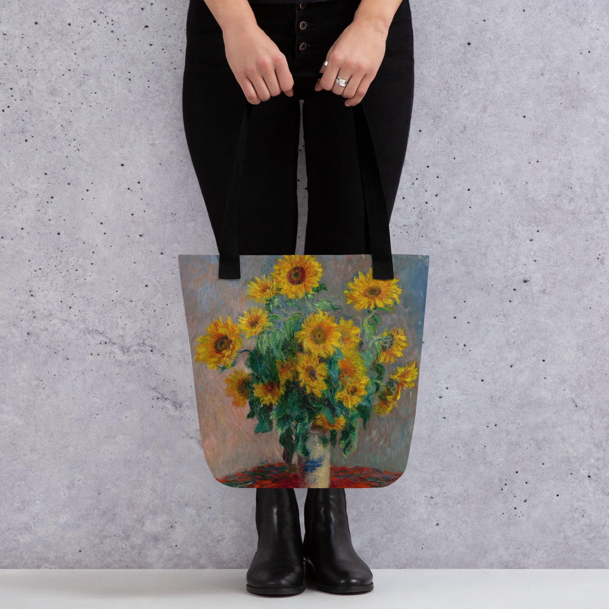 Claude Monet 'Bouquet of Sunflowers' Famous Painting Totebag | Allover Print Art Tote Bag