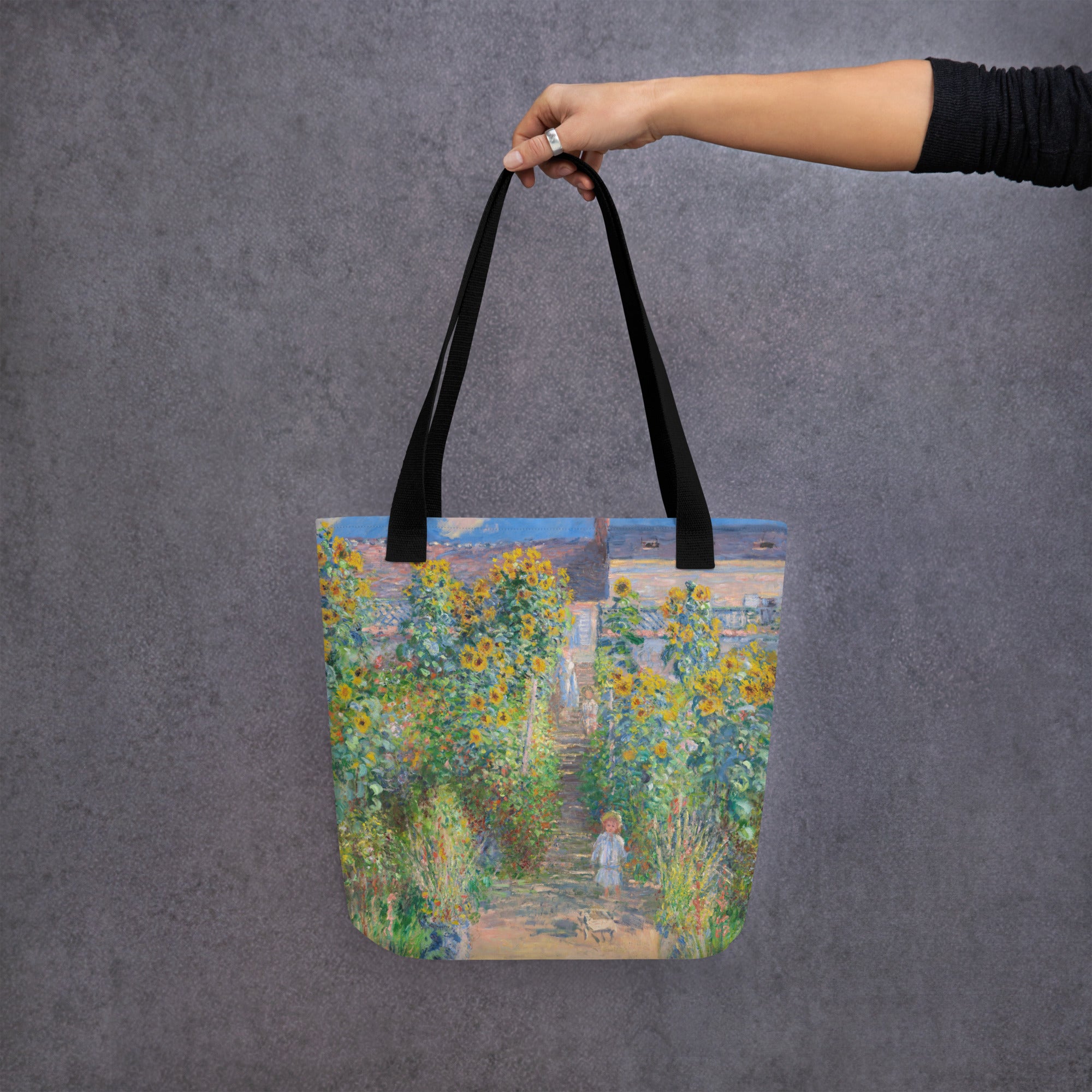 Claude Monet 'The Artist's Garden at Vétheuil' Famous Painting Totebag | Allover Print Art Tote Bag