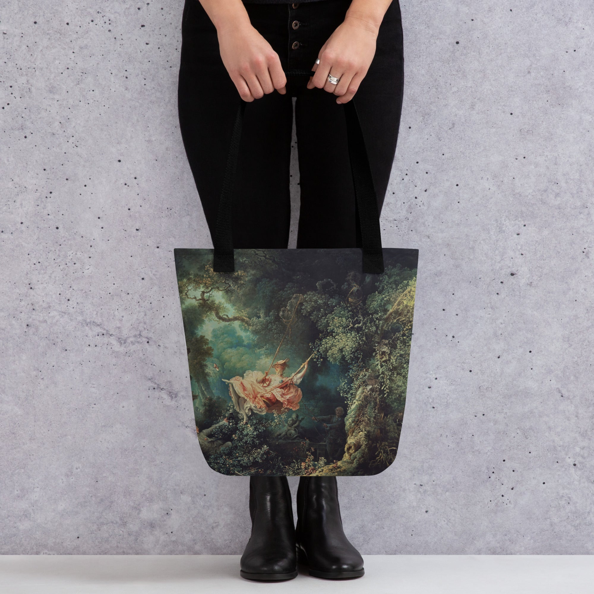 Tragetasche mit berühmtem Gemälde „Die Schaukel“ von Jean-Honoré Fragonard | Tragetasche mit Kunst-Allover-Print