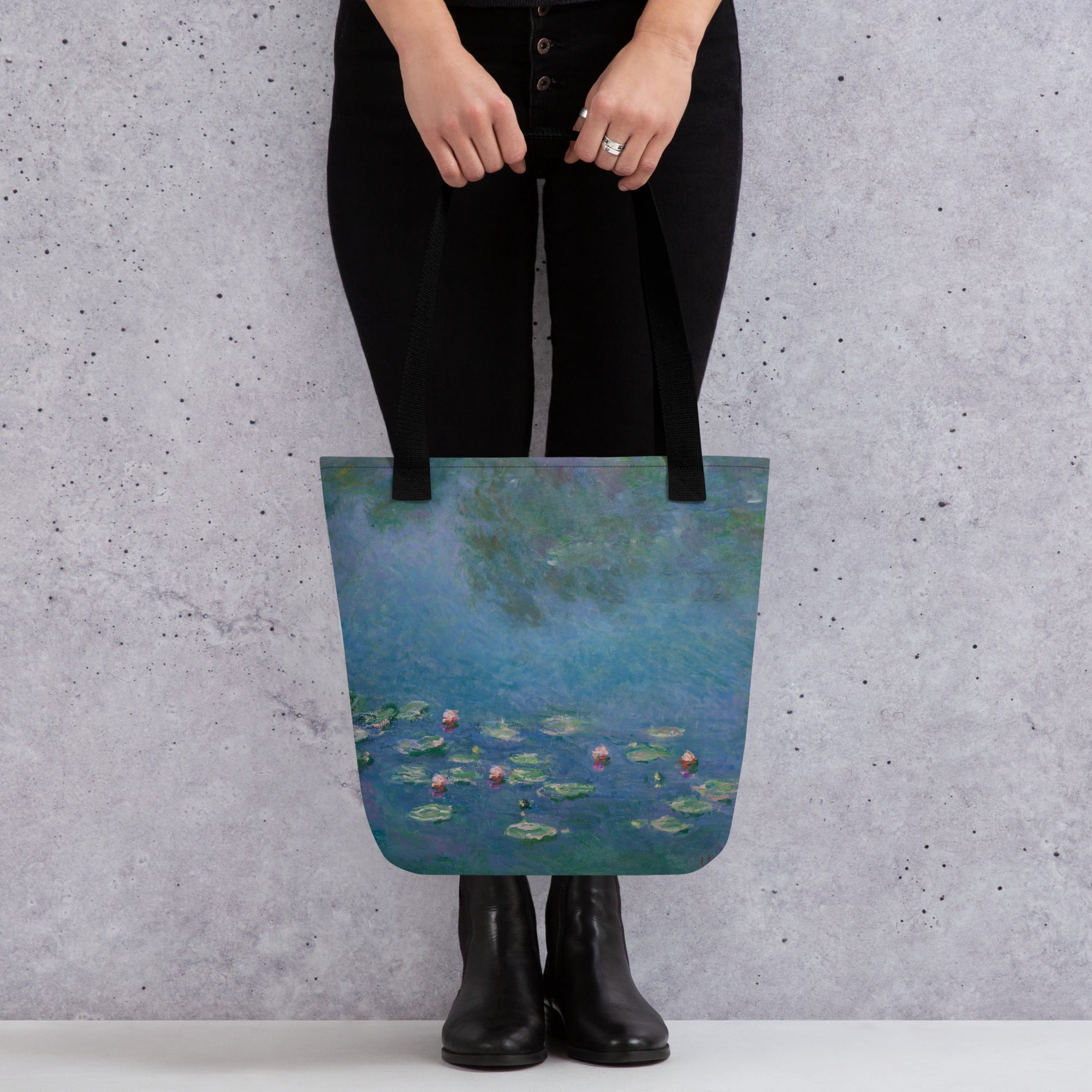 Claude Monet - Einkaufstasche mit berühmtem Gemälde „Seerosen“ | Kunst-Einkaufstasche mit Allover-Print