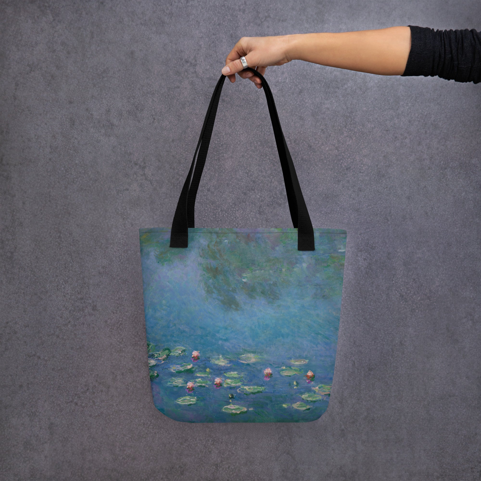 Claude Monet - Einkaufstasche mit berühmtem Gemälde „Seerosen“ | Kunst-Einkaufstasche mit Allover-Print