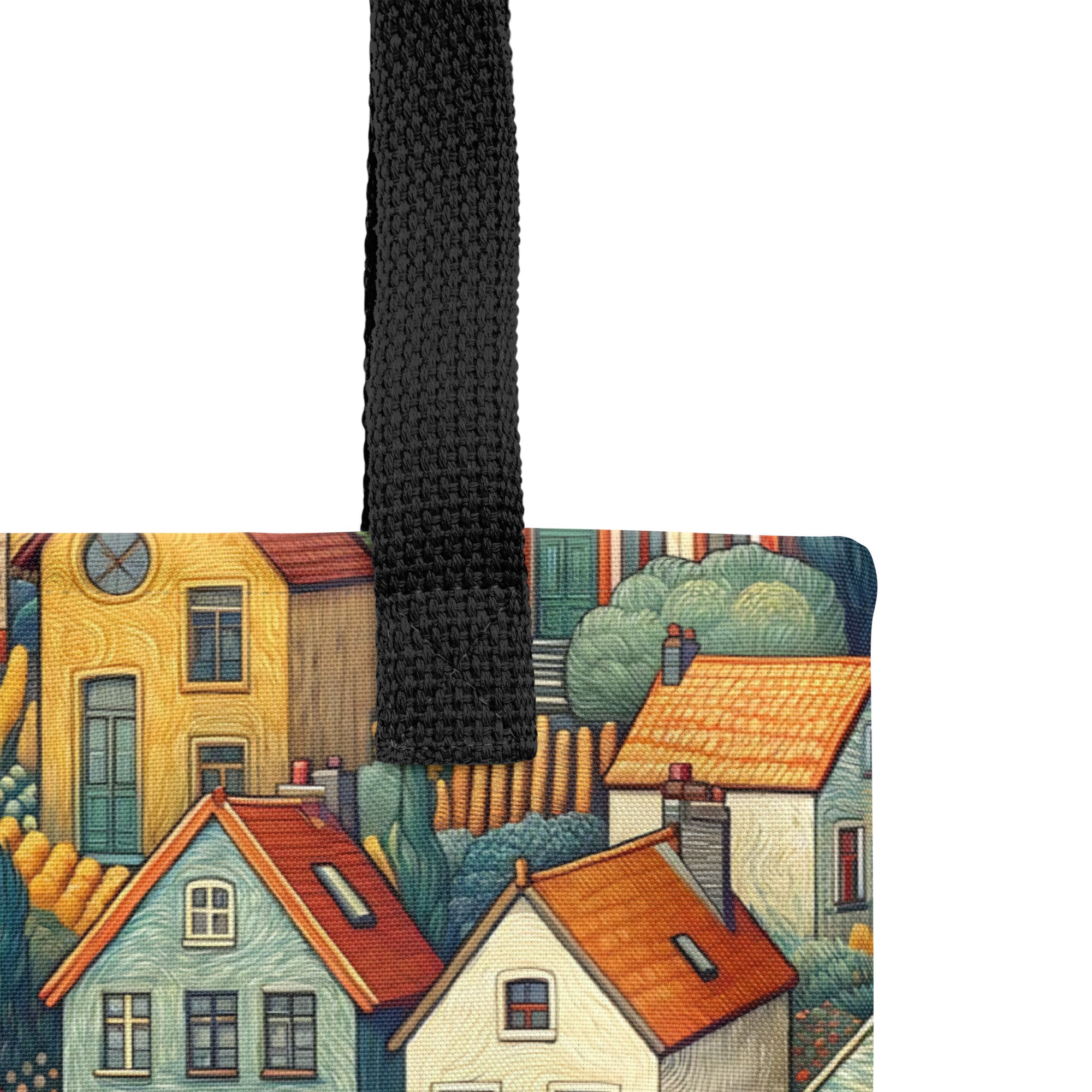 Einkaufstasche mit berühmtem Gemälde „Häuser bei Auvers“ von Vincent van Gogh | Kunst-Einkaufstasche mit Allover-Print