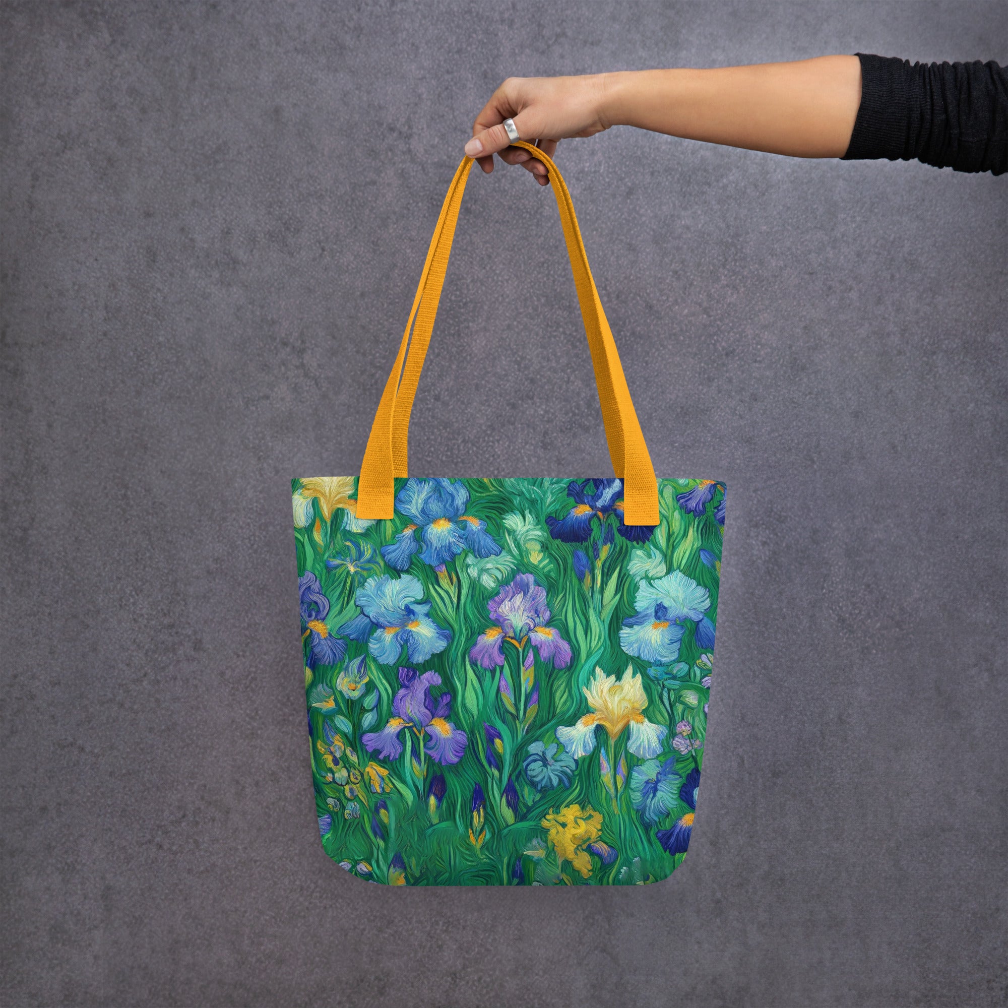 Einkaufstasche mit berühmtem Gemälde „Schwertlilien“ von Vincent van Gogh | Kunst-Einkaufstasche mit Allover-Print