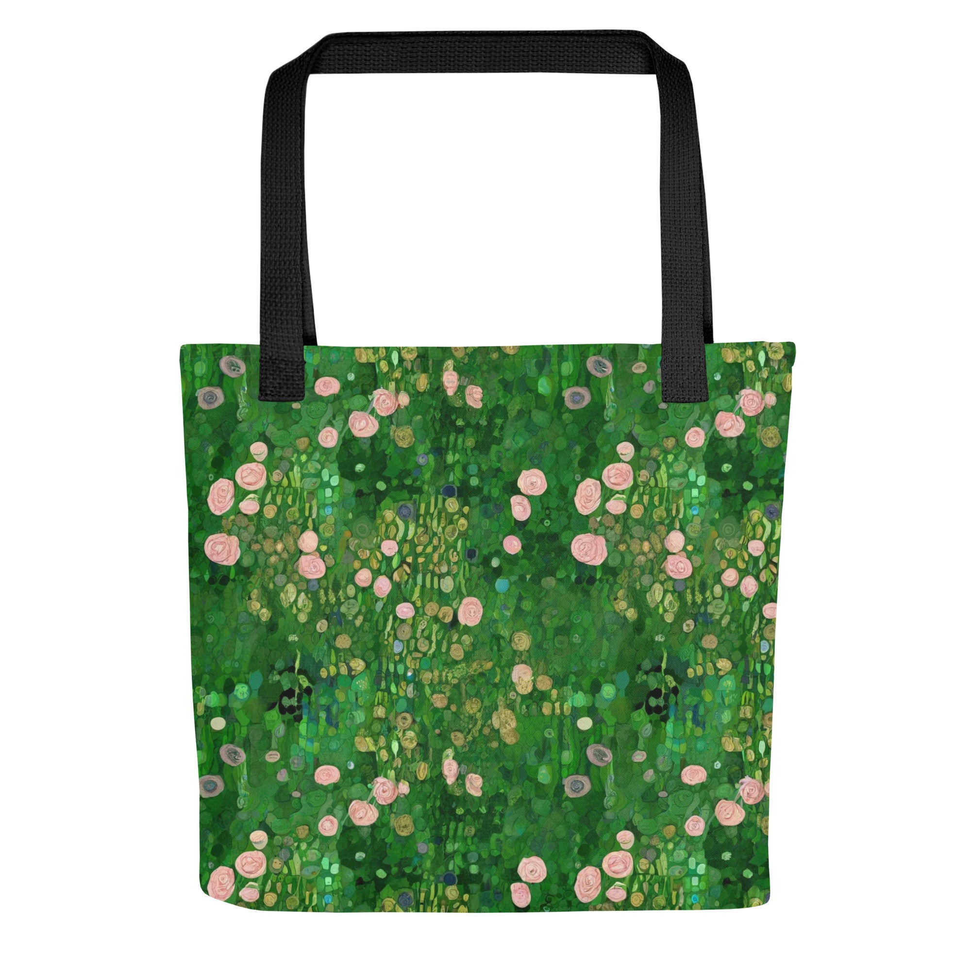 Gustav Klimt 'Rosebushes under the Trees' Famous Painting Totebag | Allover Print Art Tote Bag