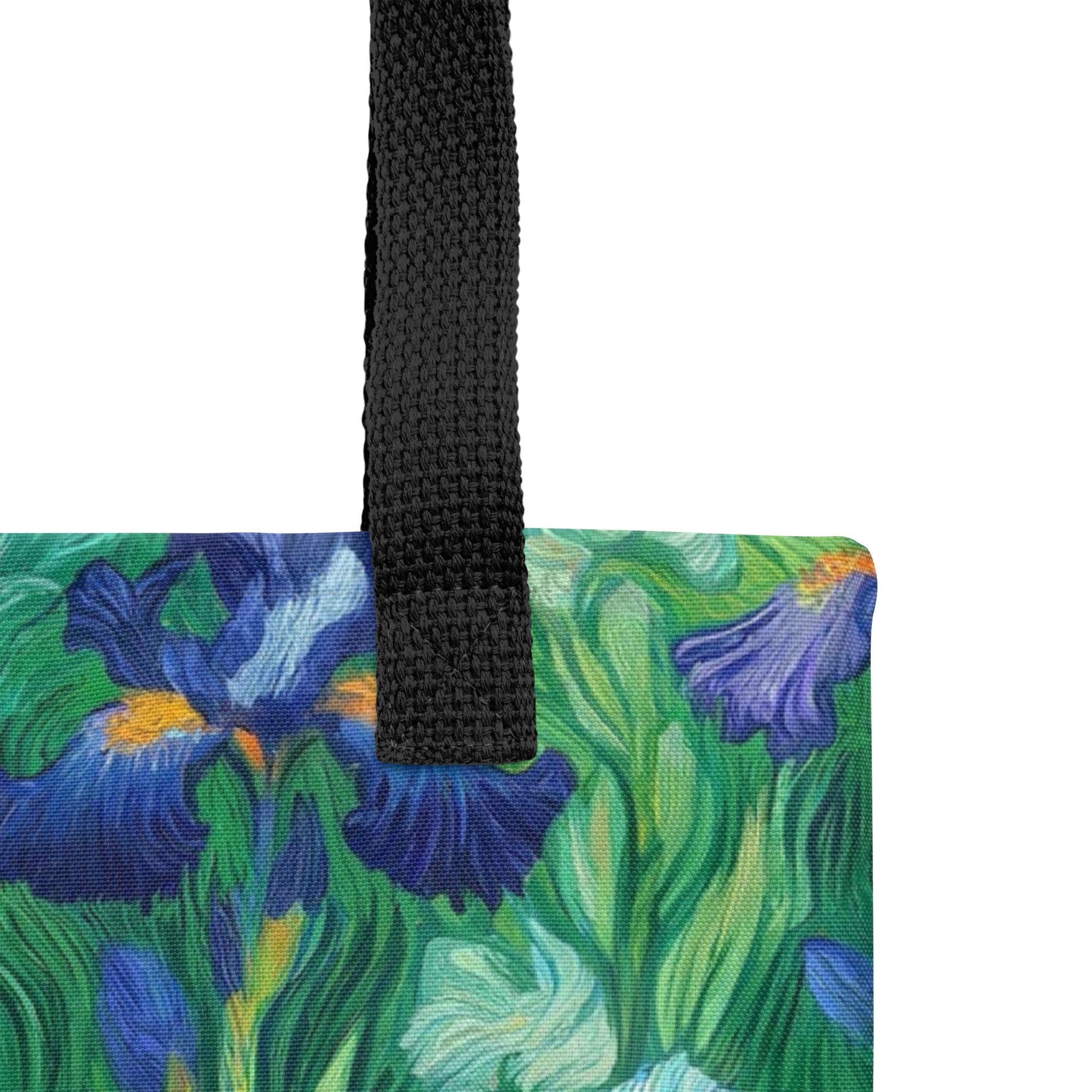 Einkaufstasche mit berühmtem Gemälde „Schwertlilien“ von Vincent van Gogh | Kunst-Einkaufstasche mit Allover-Print