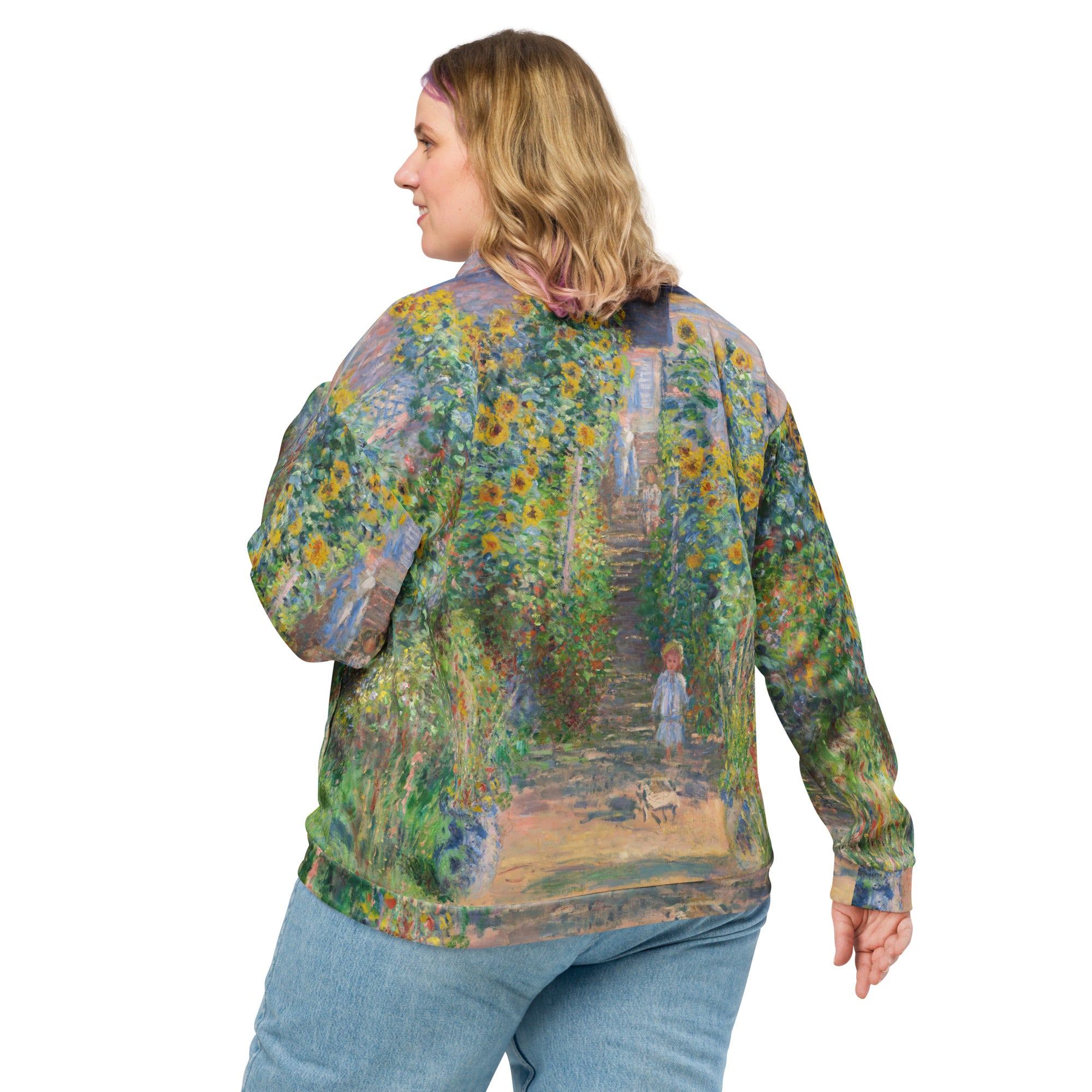 Claude Monet 'The Artist's Garden at Vétheuil' Famous Painting Bomberjack | Allover Print Unisex Art Bomber