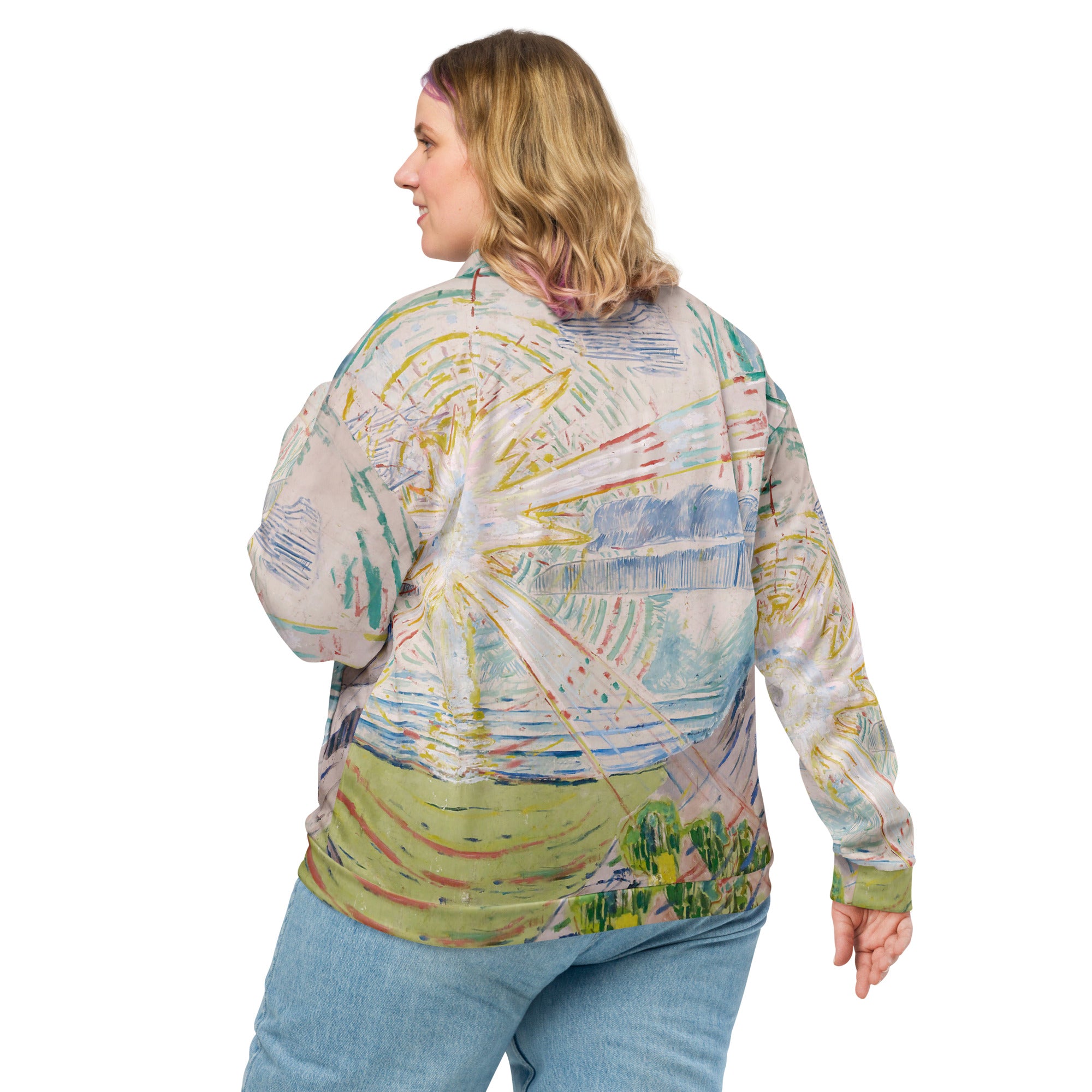 Bomberjacke mit berühmtem Gemälde „Die Sonne“ von Edvard Munch | Bomberjacke mit Allover-Print, Unisex