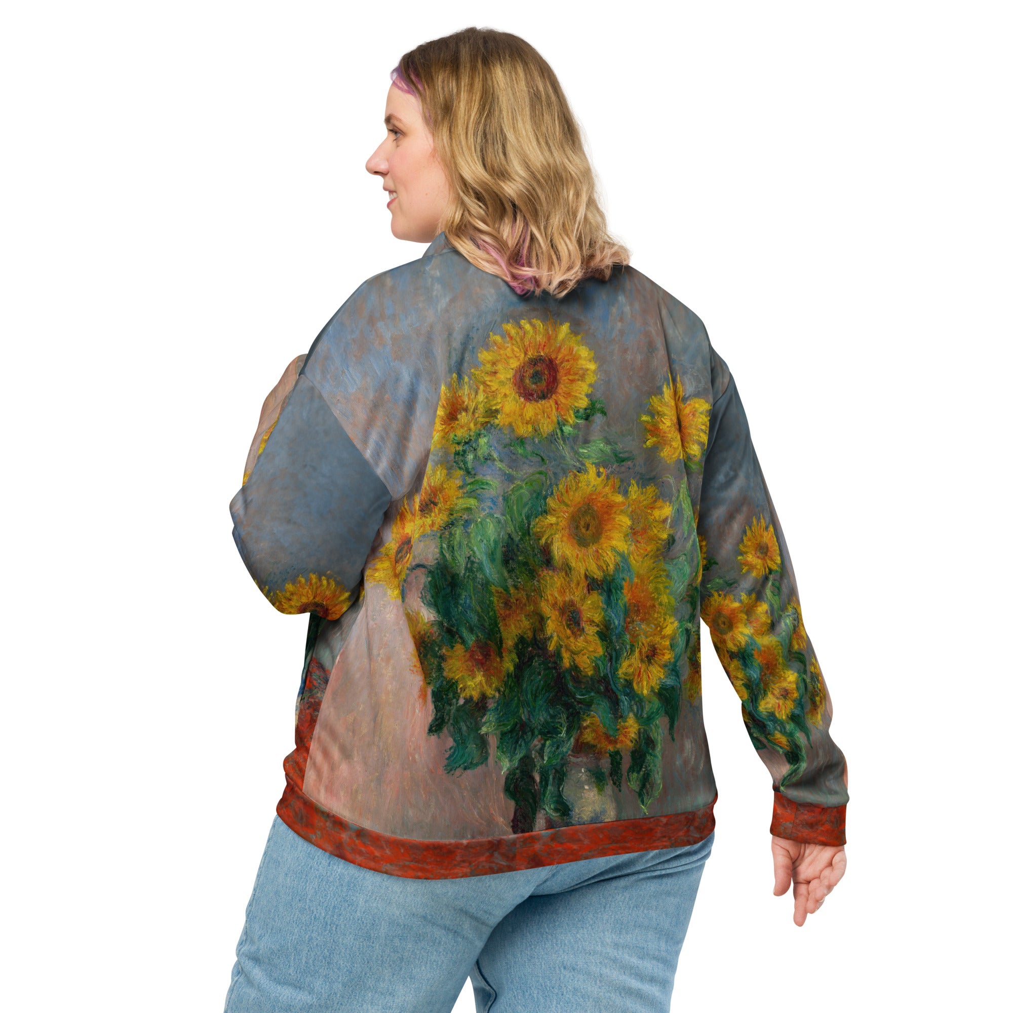 Bomberjacke mit berühmtem Gemälde „Sonnenblumenstrauß“ von Claude Monet | Bomberjacke mit Allover-Print, Unisex