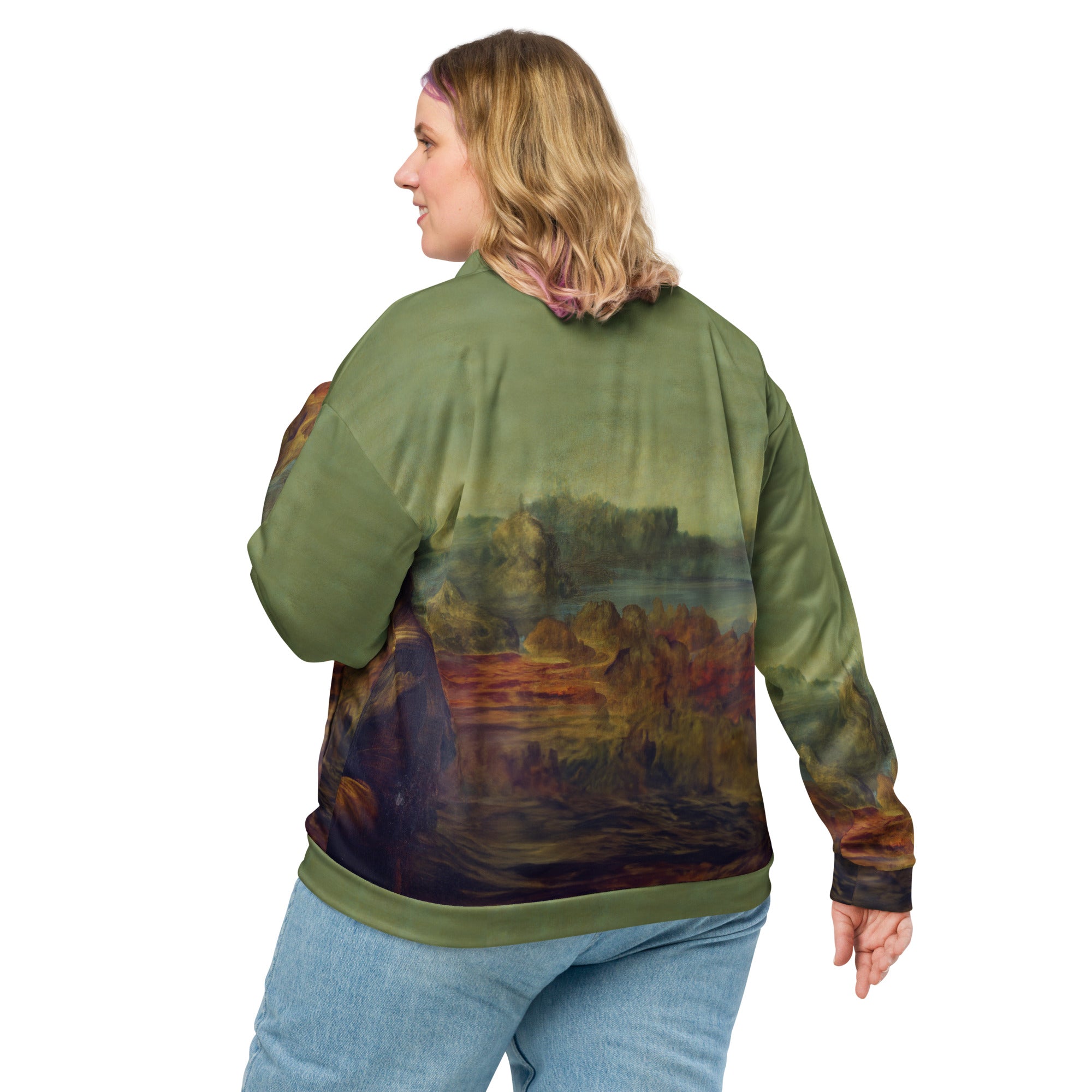 Bomberjacke mit berühmtem Gemälde „Mona Lisa“ von Leonardo da Vinci | Bomberjacke mit Allover-Print, Unisex