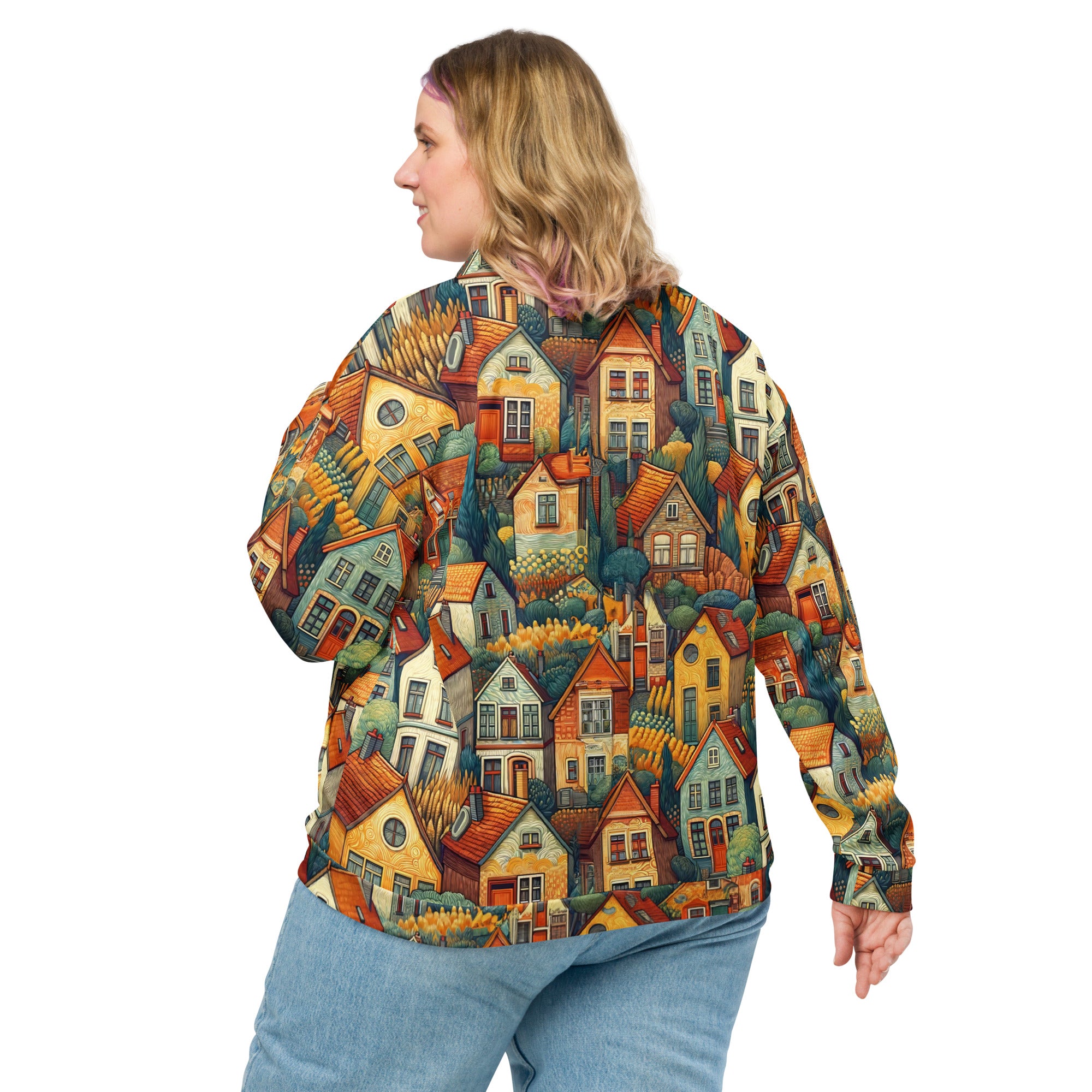 Bomberjacke mit berühmtem Gemälde „Häuser bei Auvers“ von Vincent van Gogh | Bomberjacke mit Allover-Print, Unisex