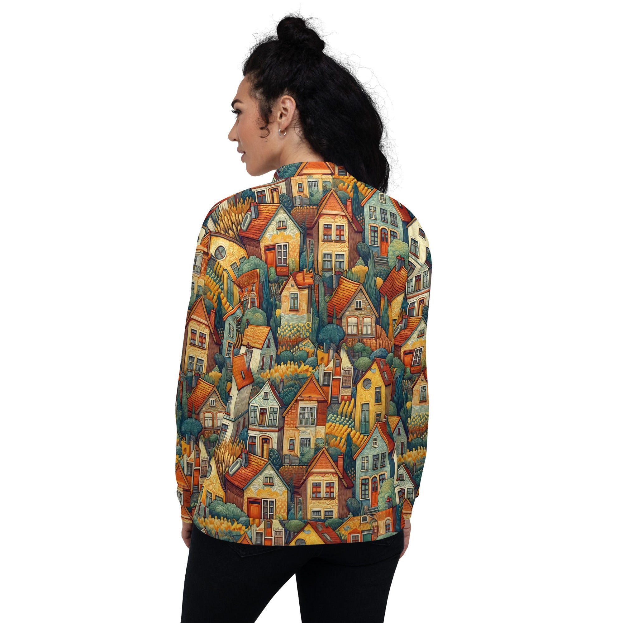 Bomberjacke mit berühmtem Gemälde „Häuser bei Auvers“ von Vincent van Gogh | Bomberjacke mit Allover-Print, Unisex