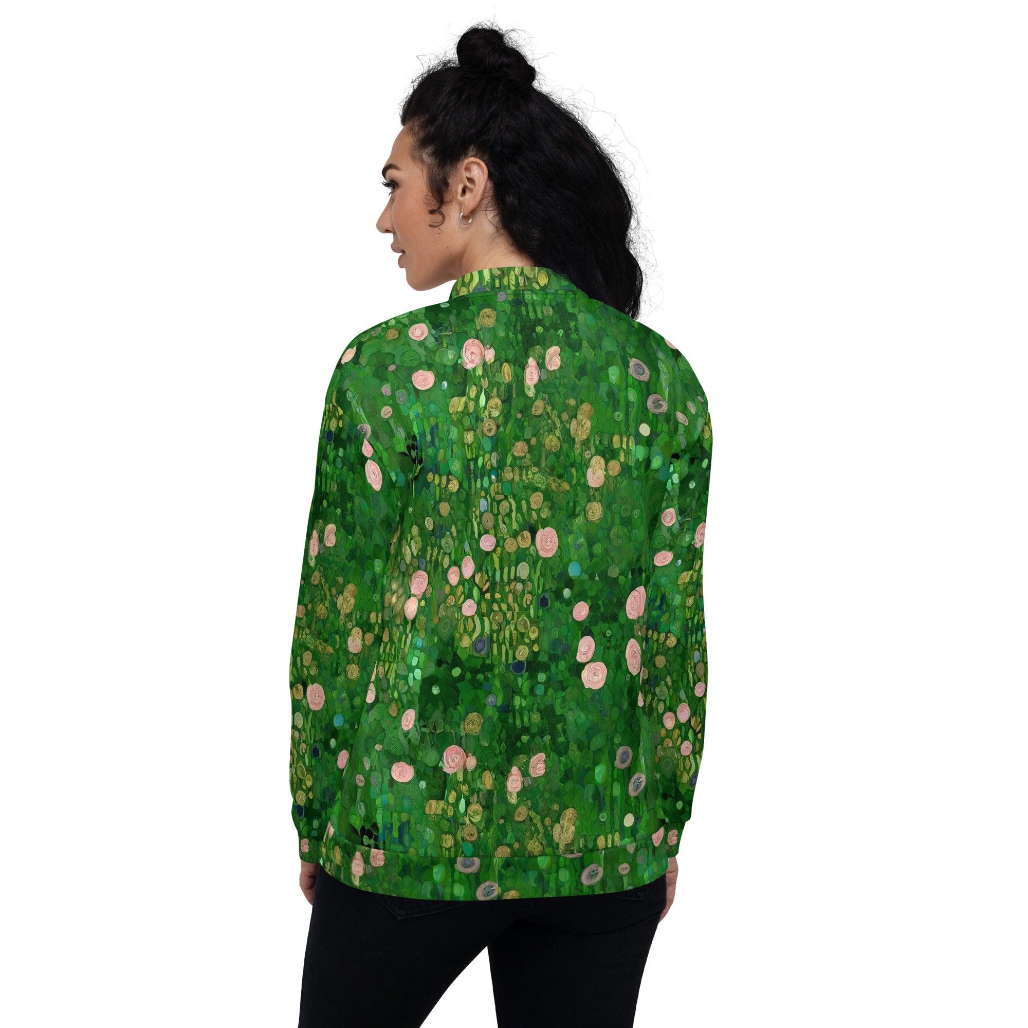 Bomberjacke mit berühmtem Gemälde „Rosenbüsche unter den Bäumen“ von Gustav Klimt | Bomberjacke mit Allover-Print, Unisex