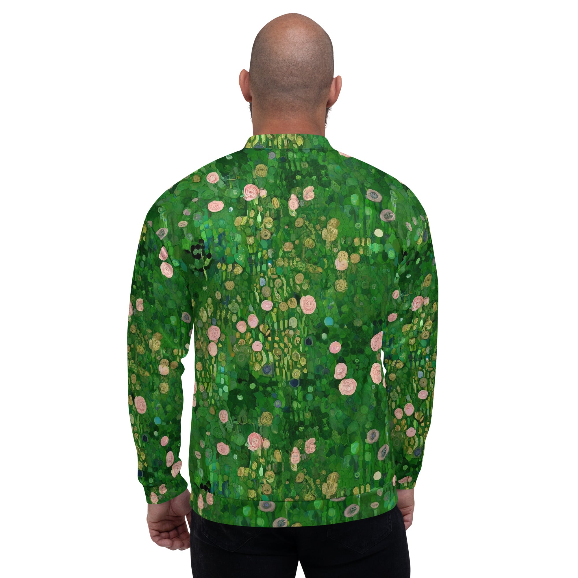 Bomberjacke mit berühmtem Gemälde „Rosenbüsche unter den Bäumen“ von Gustav Klimt | Bomberjacke mit Allover-Print, Unisex