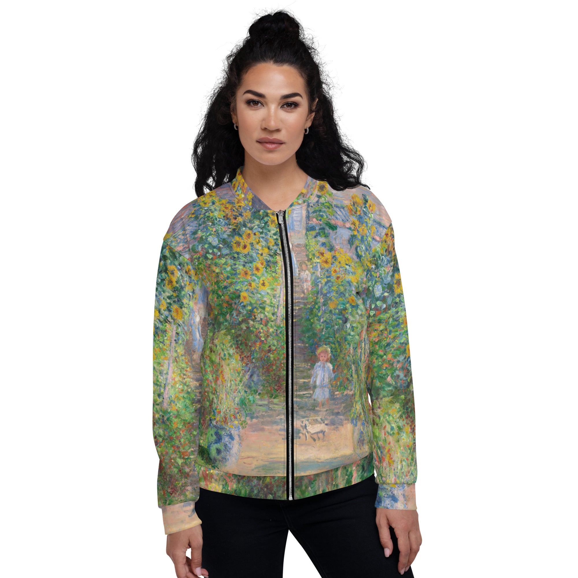 Claude Monet 'The Artist's Garden at Vétheuil' Famous Painting Bomberjack | Allover Print Unisex Art Bomber