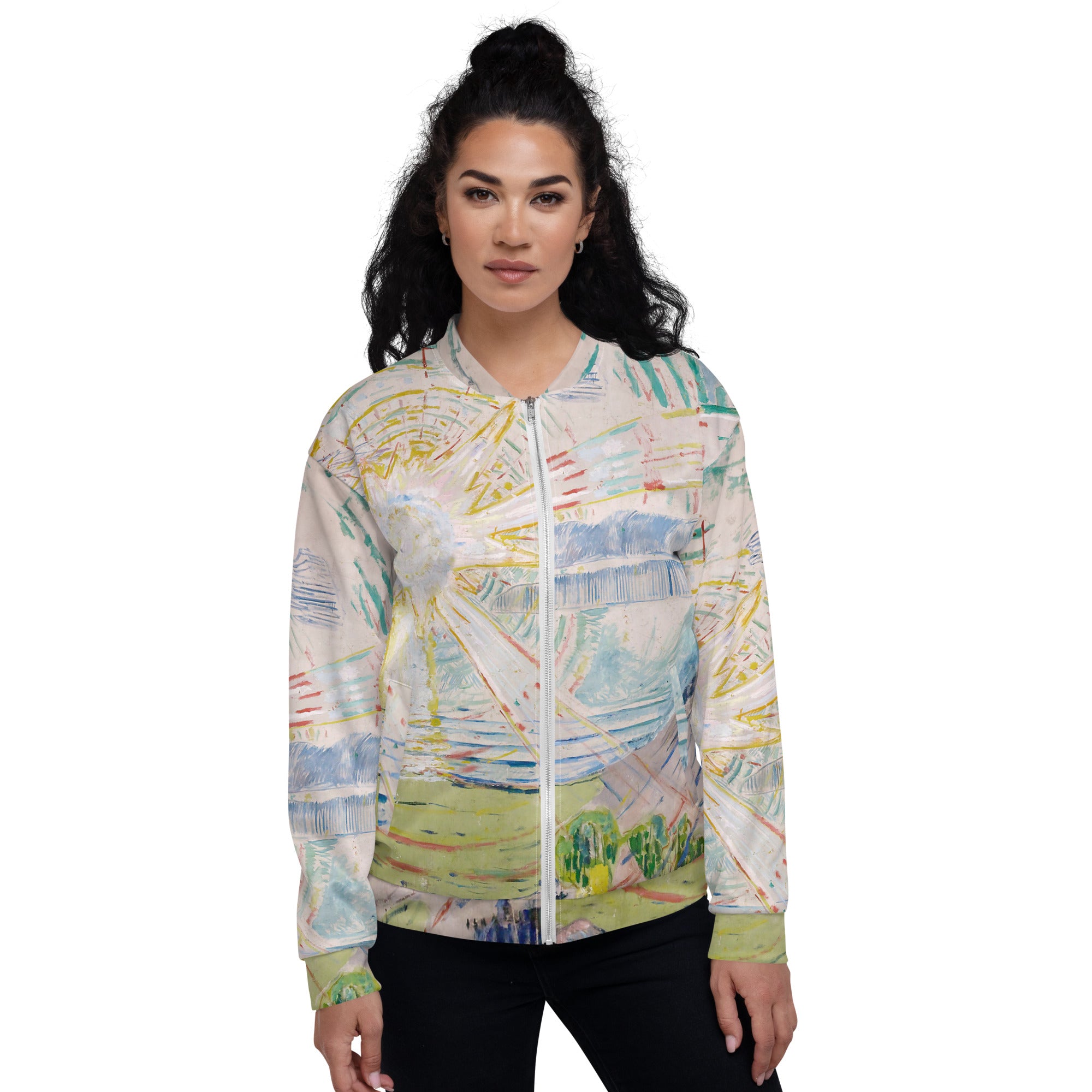 Bomberjacke mit berühmtem Gemälde „Die Sonne“ von Edvard Munch | Bomberjacke mit Allover-Print, Unisex