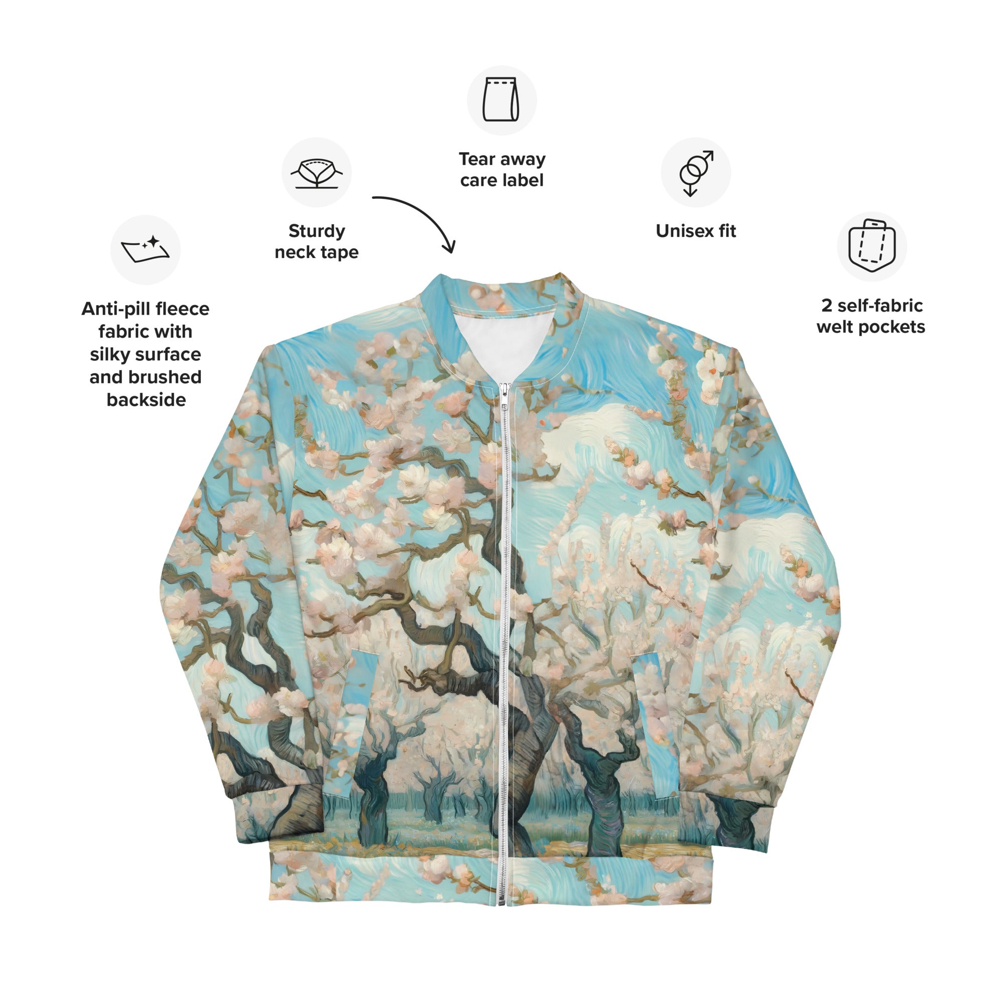 Bomberjacke mit berühmtem Gemälde „Blühender Obstgarten“ von Vincent van Gogh | Bomberjacke mit Allover-Print, Unisex