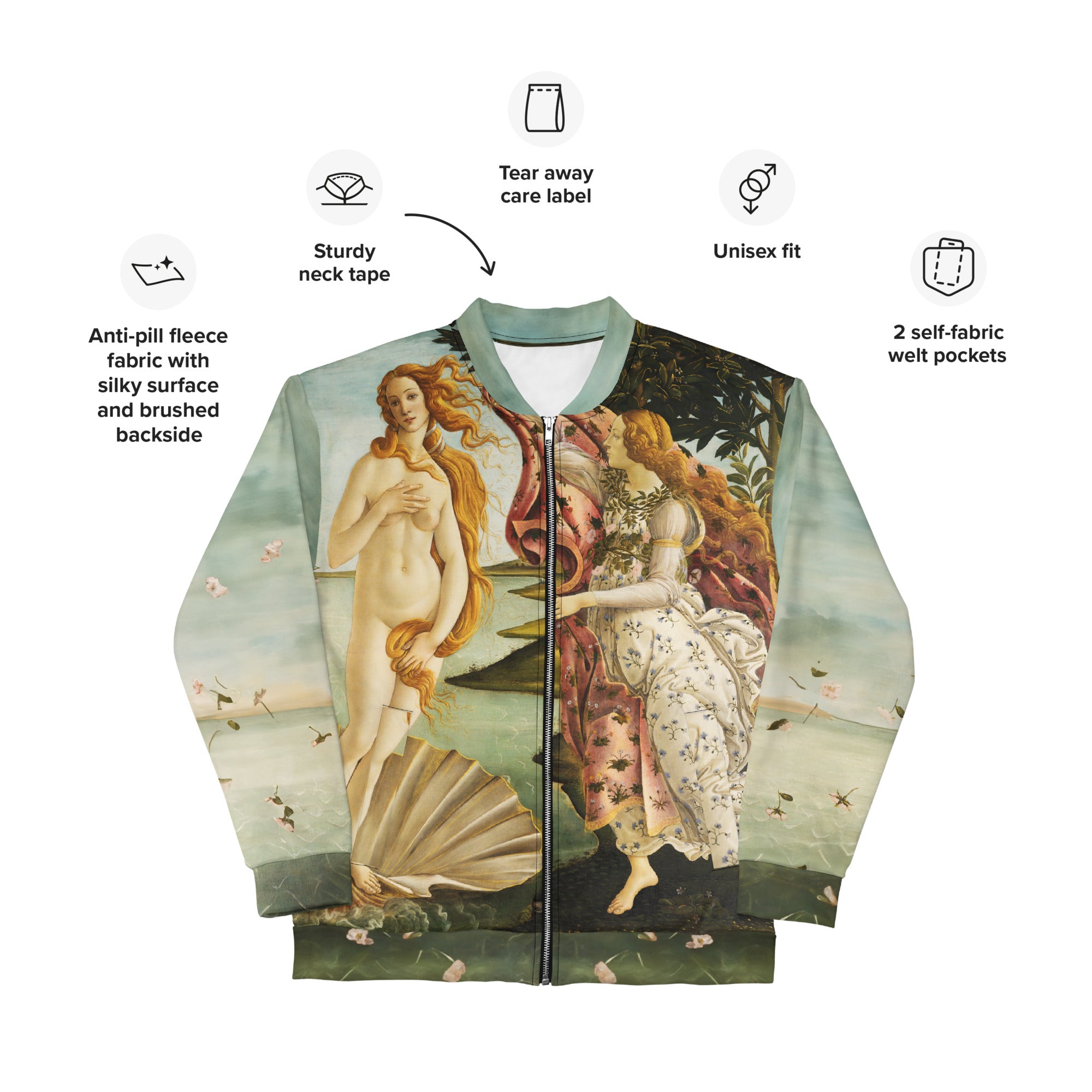 Bomberjacke mit berühmtem Gemälde „Primavera“ von Sandro Botticelli | Bomberjacke mit Allover-Print, Unisex