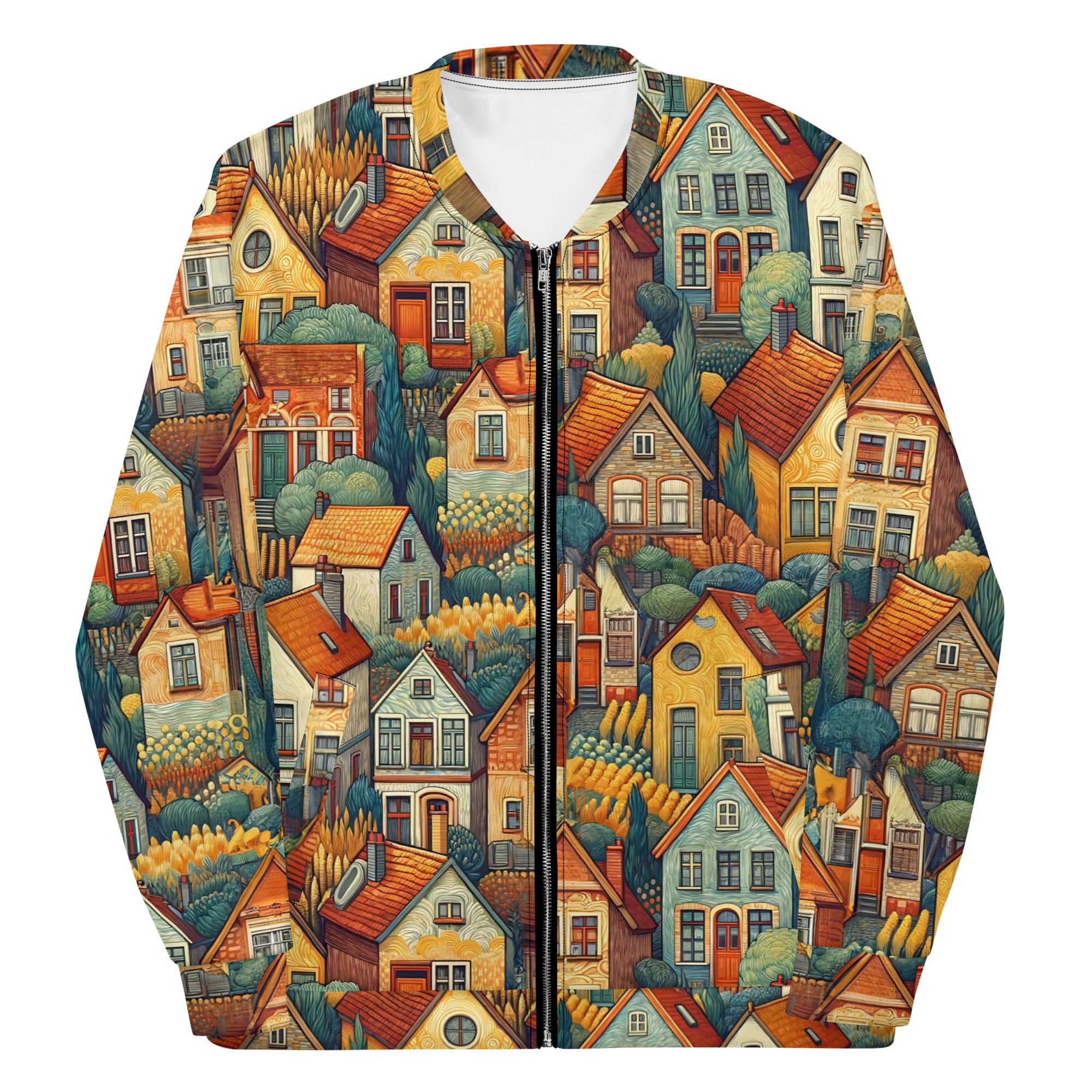 Vincent van Gogh 'Houses at Auvers' Famous Painting Bomberjack | Allover Print Unisex Art Bomber Jacket