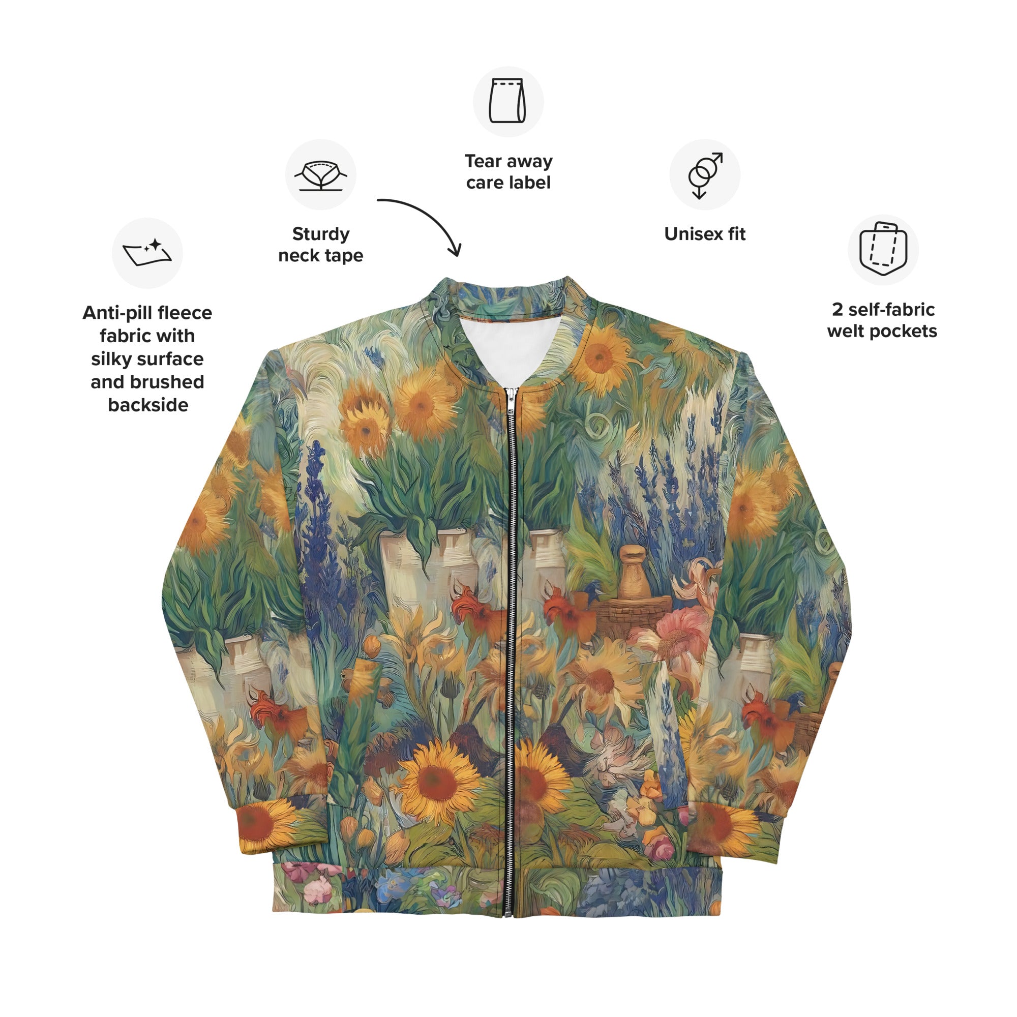 Bomberjacke mit berühmtem Gemälde „Garten in Arles“ von Vincent van Gogh | Bomberjacke mit Allover-Print, Unisex